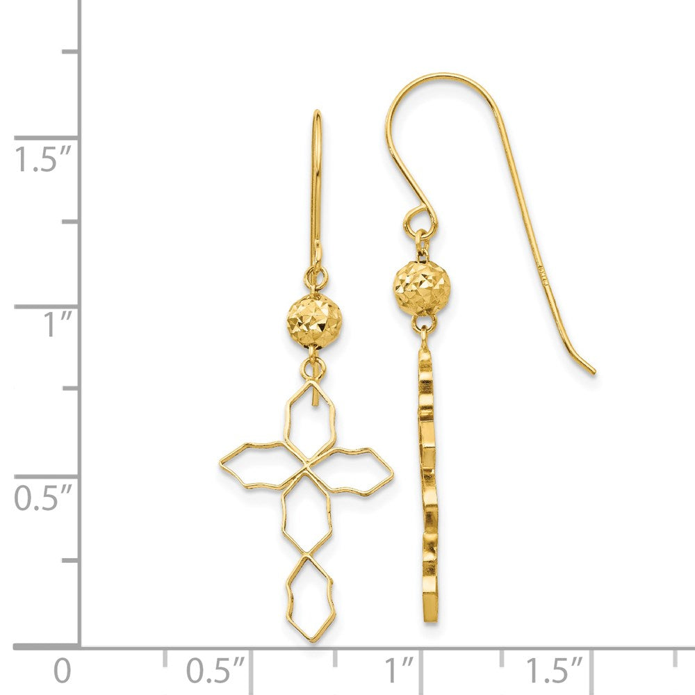 Gold Cross Earrings for Women - 14K Yellow Gold Religious Jewelry Gift - TL545 Model - Perfect for Church, Weddings & Everyday Wear