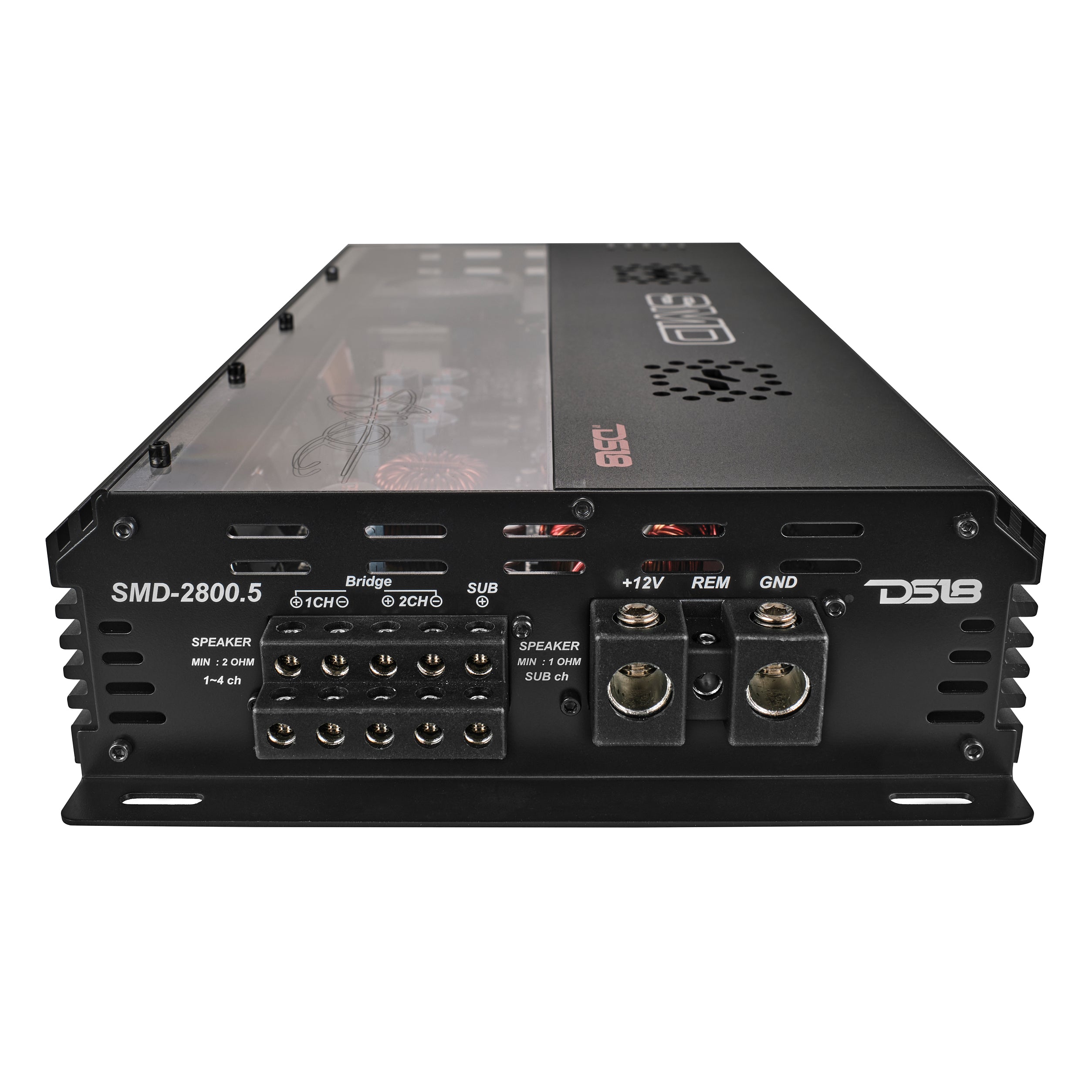 5 Channel Car Amplifier - 4 x 250W at 2 Ohm Class AB + 1 x 1800W at 1 Ohm Class D with VM Voltmeter & LED Display | SMD by Steve Meade Designs | Perfect for Car Audio Systems & Bass Boost