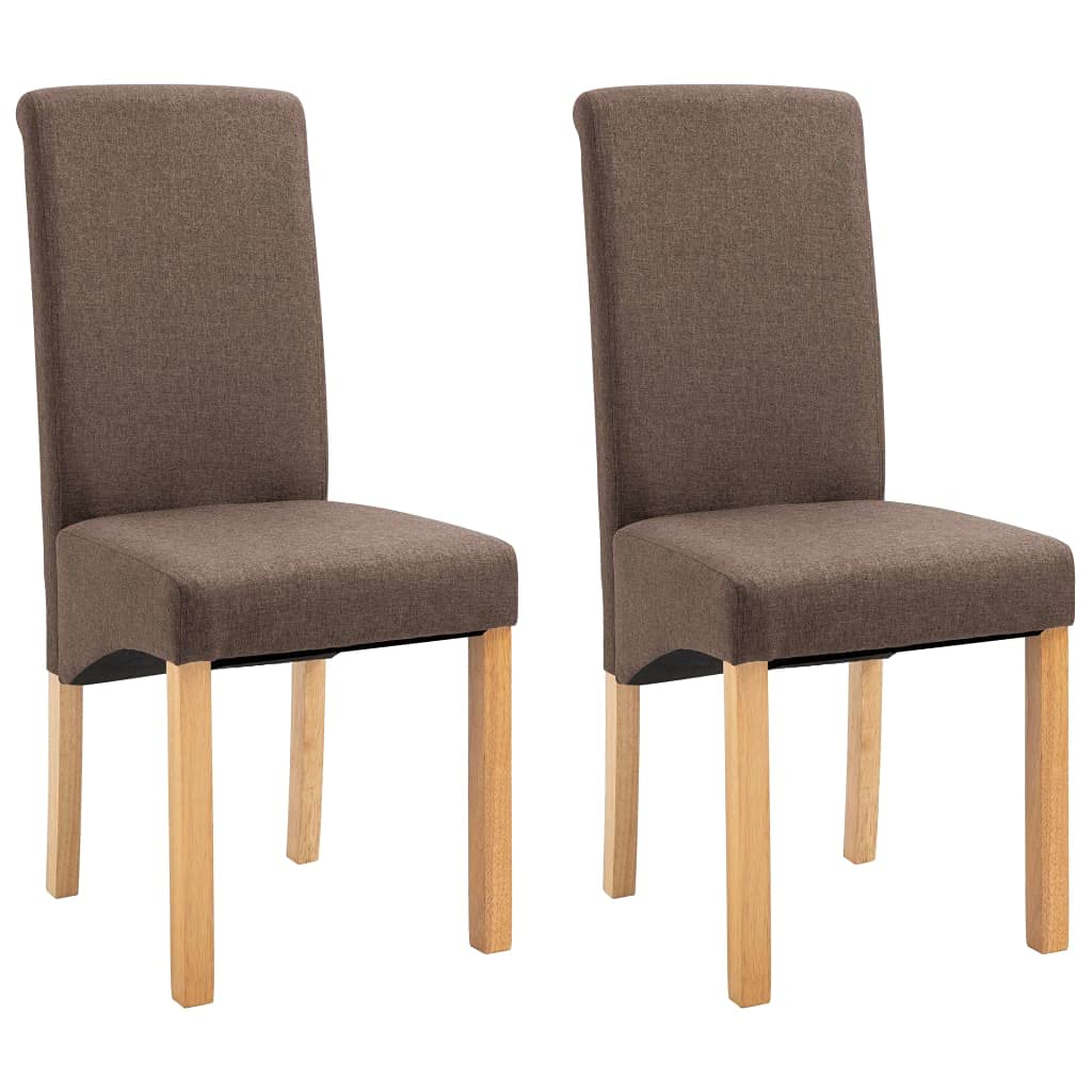 vidaXL Dining Chairs Set of 2 - Wooden Frame Upholstered Fabric Accent Chairs for Kitchen, Dining Room & Living Room - Brown Fabric - Perfect for Family Meals, Entertaining Guests & Home Decor