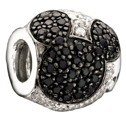 Authentic Chamilia Disney Sterling Silver Charm Bracelet with Black & Clear CZ - Jeweled Mickey Mouse Design 2025-0677 | Disney Jewelry for Women, Gifts for Disney Fans, Perfect for Birthdays & Special Occasions