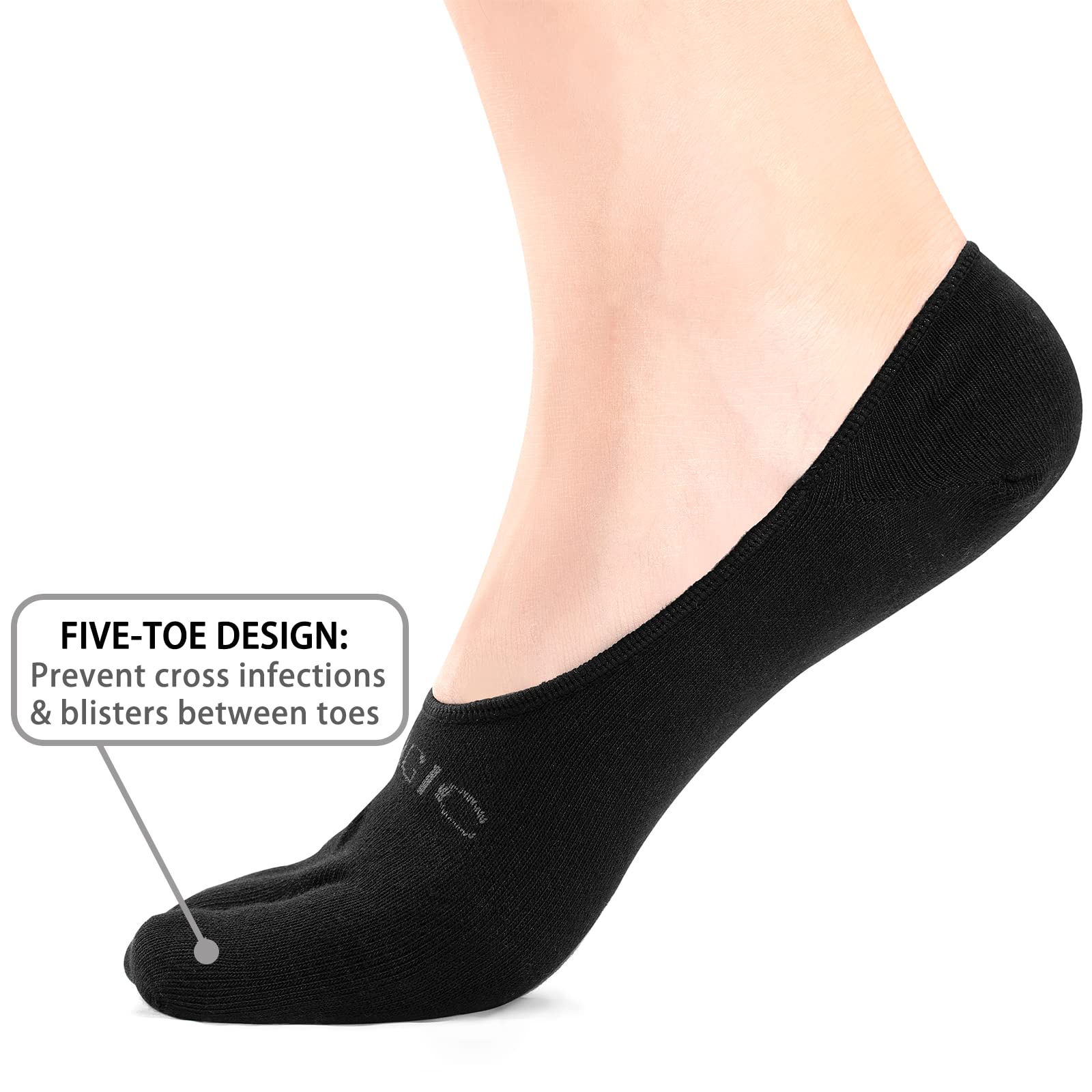 Breathable No Show Toe Socks for Women & Men - 5 Finger Invisible Liner Athletic Socks with Moisture Wicking Technology - Perfect for Running, Yoga, and Gym Workouts