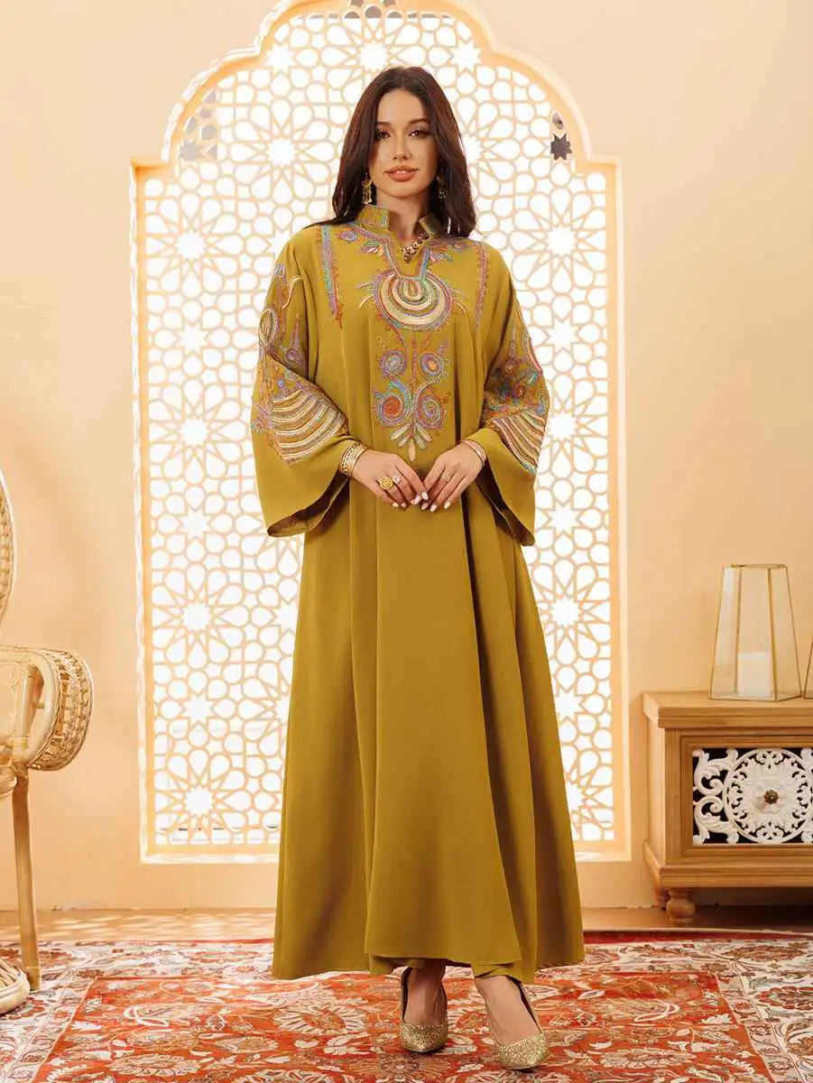 Elegant Rope Embroidery Eid Jalabiya Kaftan Dress for Women - Perfect for Eid Celebrations, Weddings & Special Occasions