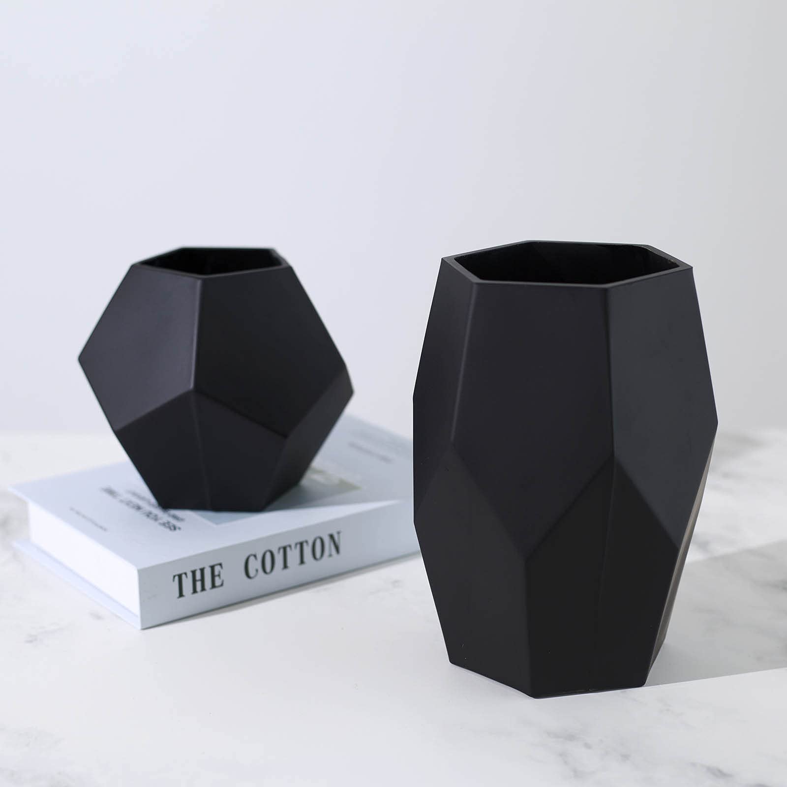 2 Pack Modern Glass Flower Vases - Geometric Art Decor for Home, Living Room, Kitchen, Wedding & Office Centerpiece - Perfect for Displaying Fresh Flowers, Candles or as Elegant Table Decor
