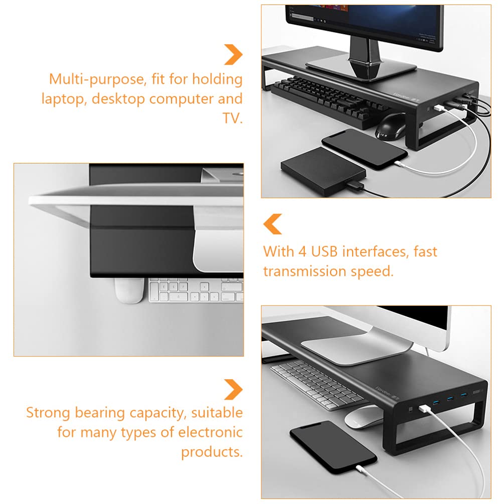 SOLUSTRE Adjustable Monitor Stand Riser - Ergonomic Laptop & Desktop Screen Elevator with USB Hub - Perfect for Home Office, Gaming Setup & Workspace Organization