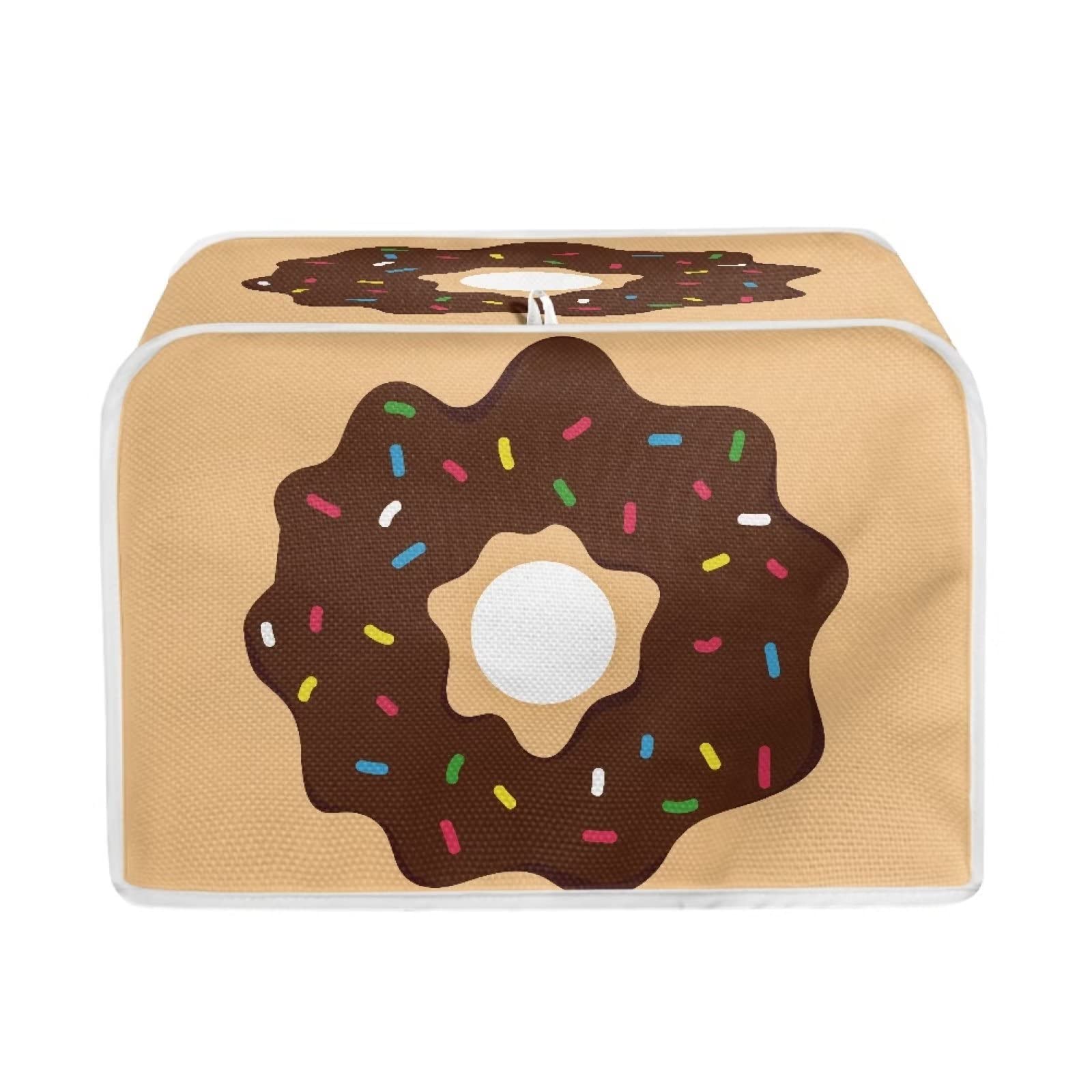 Chaqlin 2-Slice Long Slot Toaster Cover - Cute Stain Resistant Bread Maker Cover with Brown Donut Pattern | Perfect for Kitchen Decor & Countertop Protection
