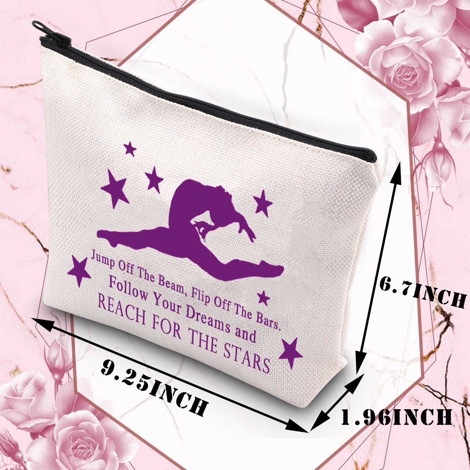 PLITI Gymnastics Makeup Bag for Women & Girls - Waterproof Cosmetic Organizer - Perfect Gymnast Inspirational Gift & Coach Present - Ideal for Competitions, Training & Travel (Jump Off The Beam Design)