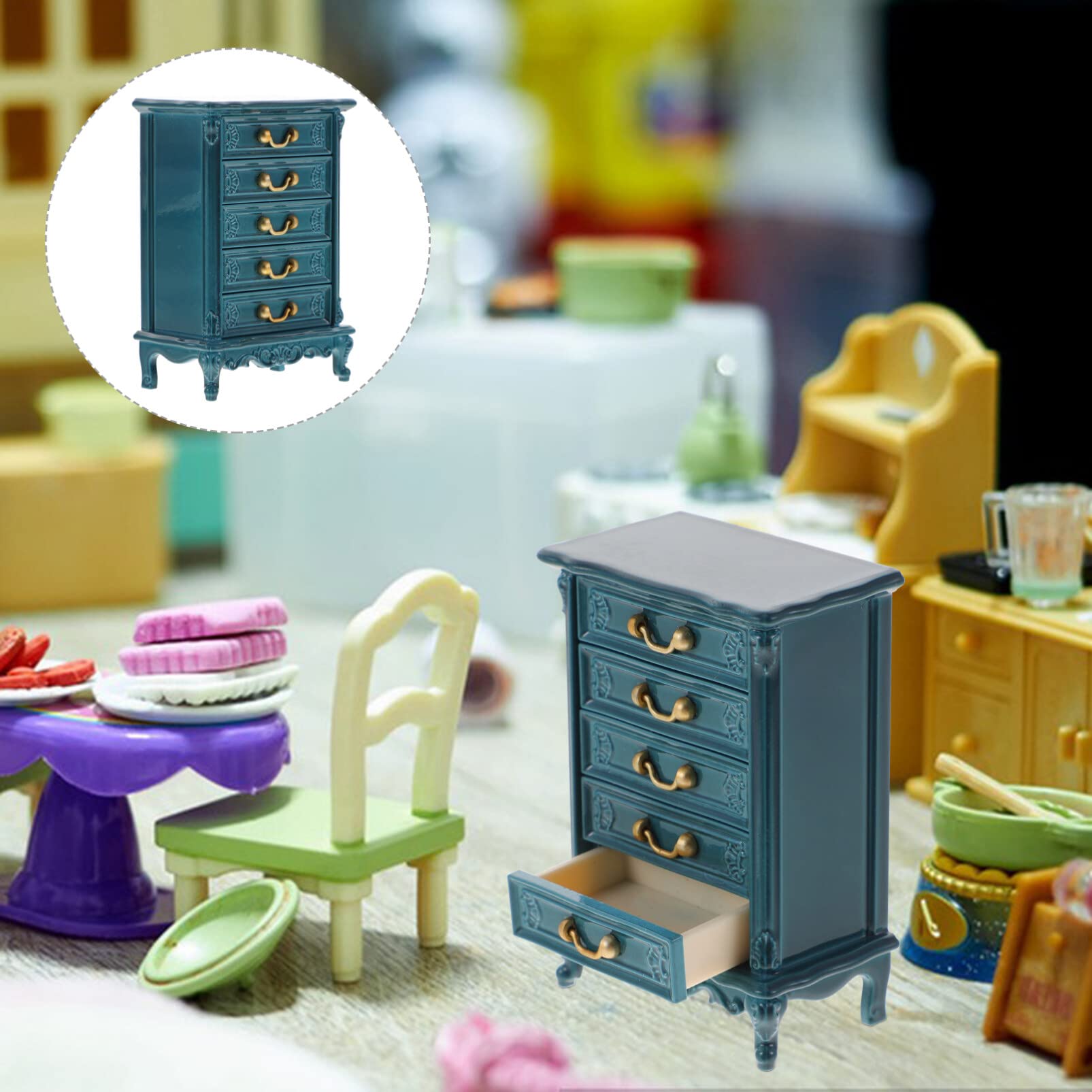 Mini Wooden Dollhouse Cabinet 1:24 Scale - Storage Dresser for Pretend Play & Dollhouse Furniture