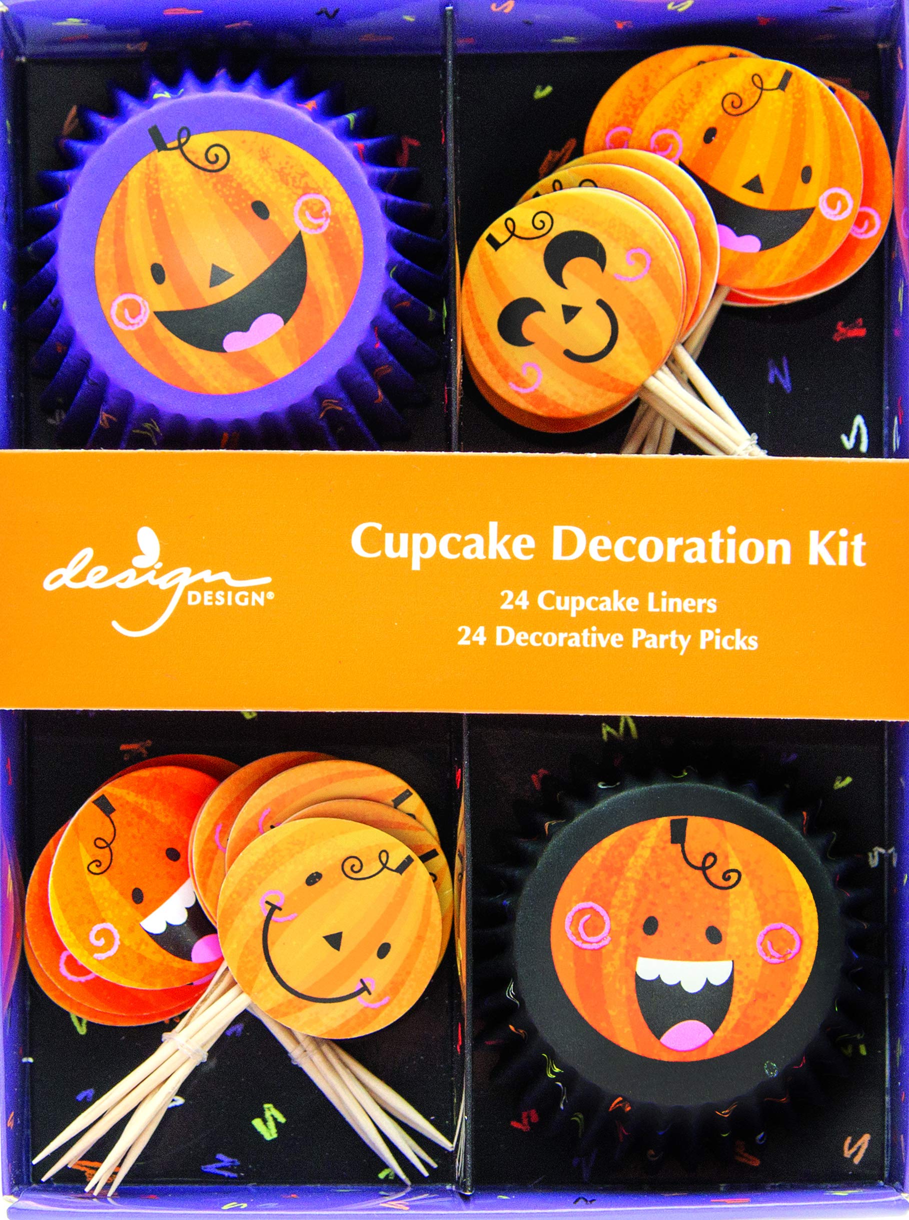 Halloween Jack-o-Lantern Cupcake Decorating Kit - DIY Pumpkin Cupcake Toppers for Halloween Party, Baking & Holiday Desserts