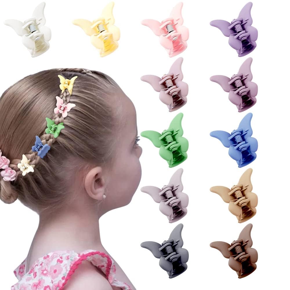 PLUCKET® 6Pcs Small Matte Hair Claw Clips for Women & Girls - 1.5 Inch Mini Jaw Clips for Thin to Medium Thick Hair - Non-Slip Rectangle Hair Clips (Butterfly Design) - Perfect for School, Work, Gym & Everyday Hairstyles