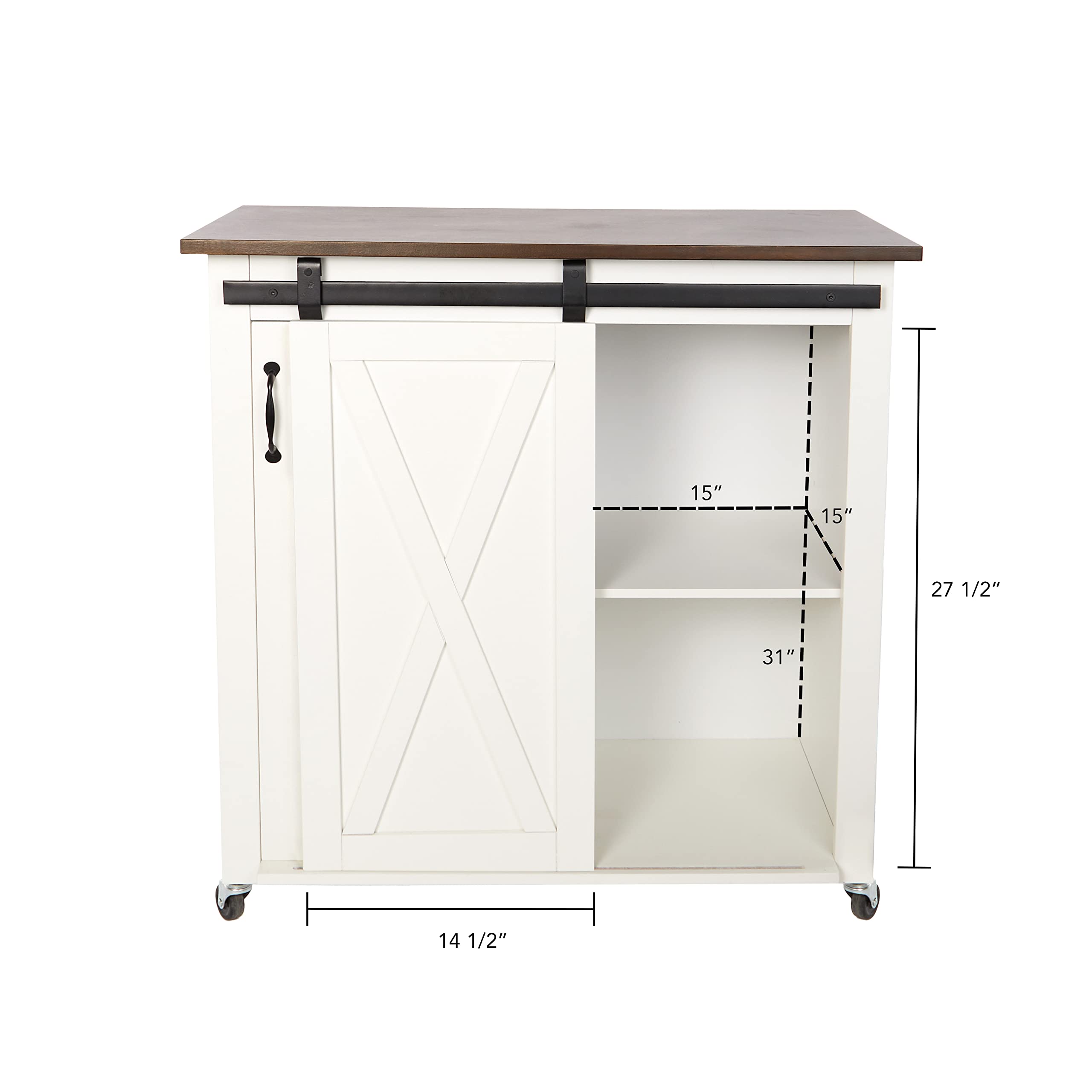 SEI Furniture Leshire Barn-Door Kitchen Cart - Rolling Kitchen Island with Storage for Small Spaces | Perfect for Pantry Organization, Coffee Bar, or Extra Counter Space in Apartments