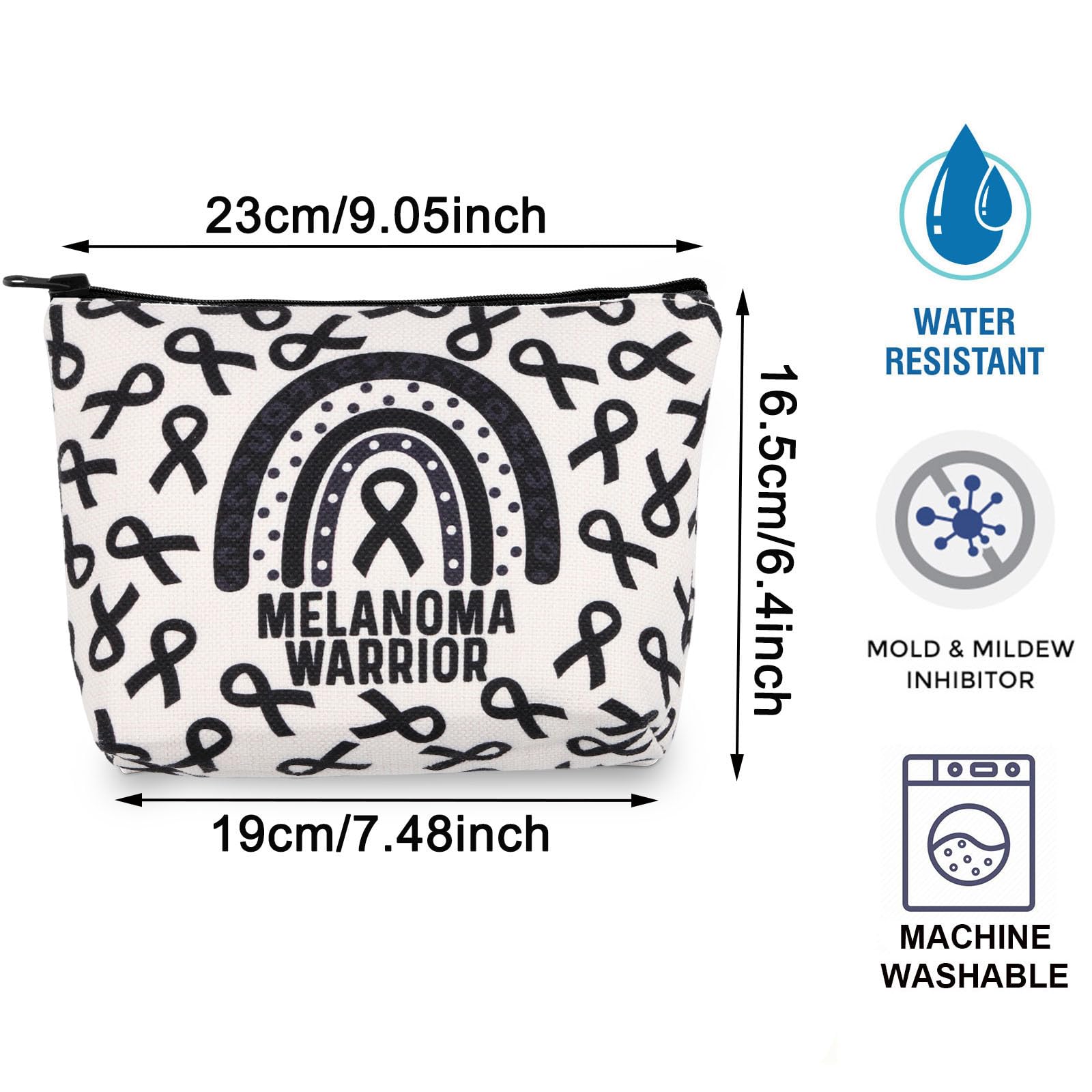 BLUPARK Melanoma Awareness Makeup Bag - Black Ribbon Skin Cancer Survivor Gift for Melanoma Warriors | Portable Zipper Pouch for Daily Use, Travel & Cosmetics Storage
