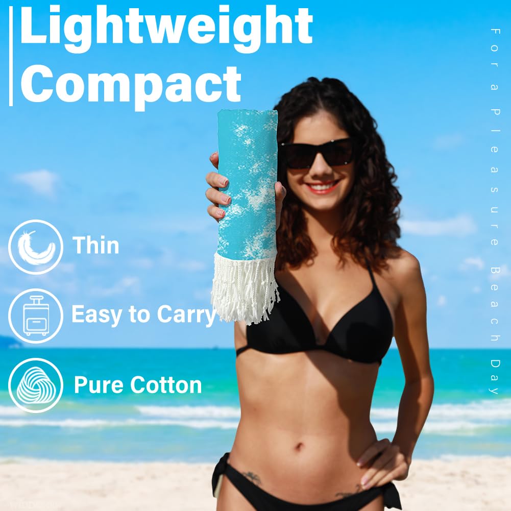 Premium Turkish Beach Towel - Extra Large, Lightweight & Quick Dry - Absorbent Cotton Bath & Swim Towel - Oversized Sand-Free Pool & Beach Accessories - Perfect for Adults, Travel & Outdoor Activities