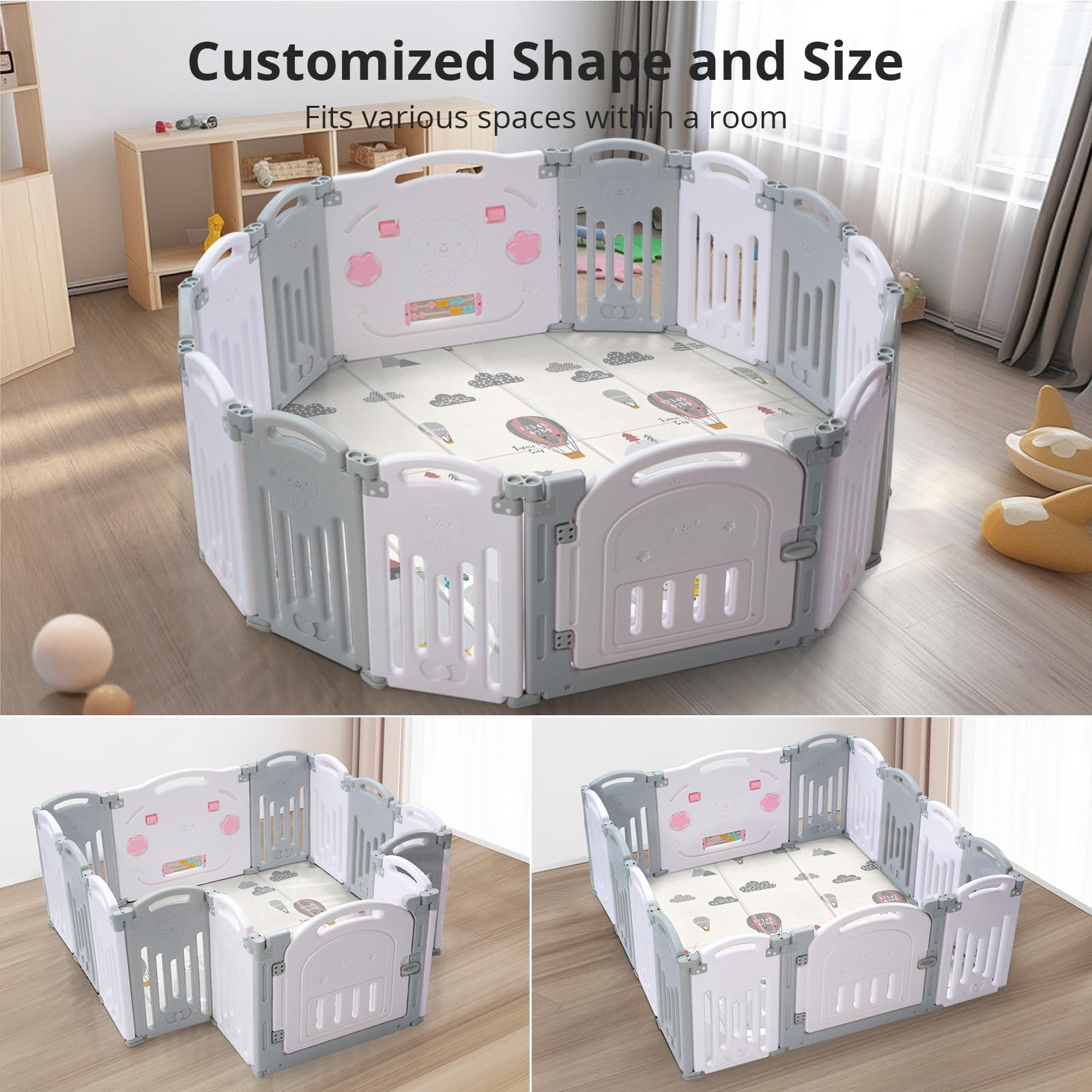 Uanlauo 14-Panel Baby Playpen - Safe & Sturdy Play Yard for Babies & Toddlers | Easy Assemble, Foldable & Portable Indoor/Outdoor Use | Perfect for Home, Nursery, Park & Travel (Grey)