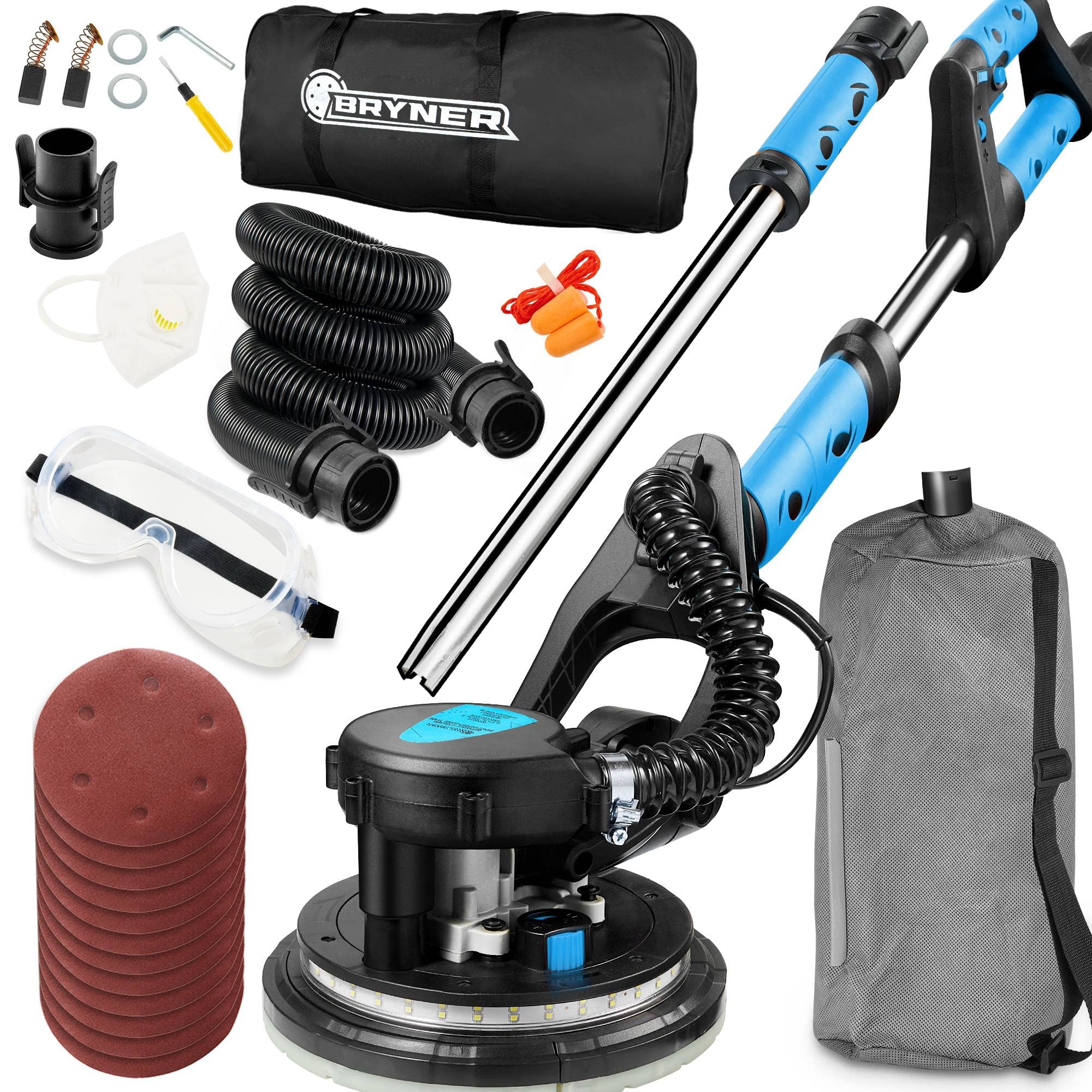 Electric Drywall Sander 800W with Vacuum - 95% Dust Removal, 12 Sanding Discs & LED Light - 6-Speed Adjustable (500-1800 RPM) - Perfect for Home Renovation, Wall Smoothing, and Professional Construction Projects