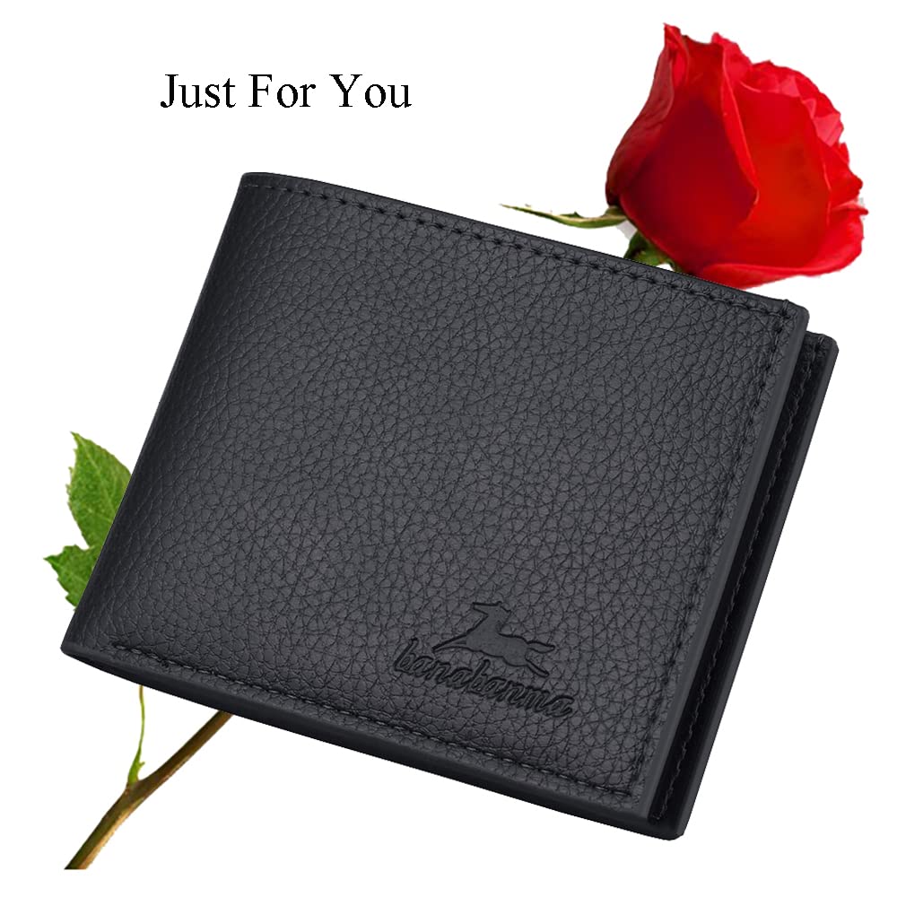 Slim Minimalist Bifold Wallet for Men with Zipper & Coin Purse - PU Leather Credit Card Holder & Money Clip - Perfect for Everyday Carry, Travel & Business (Black)