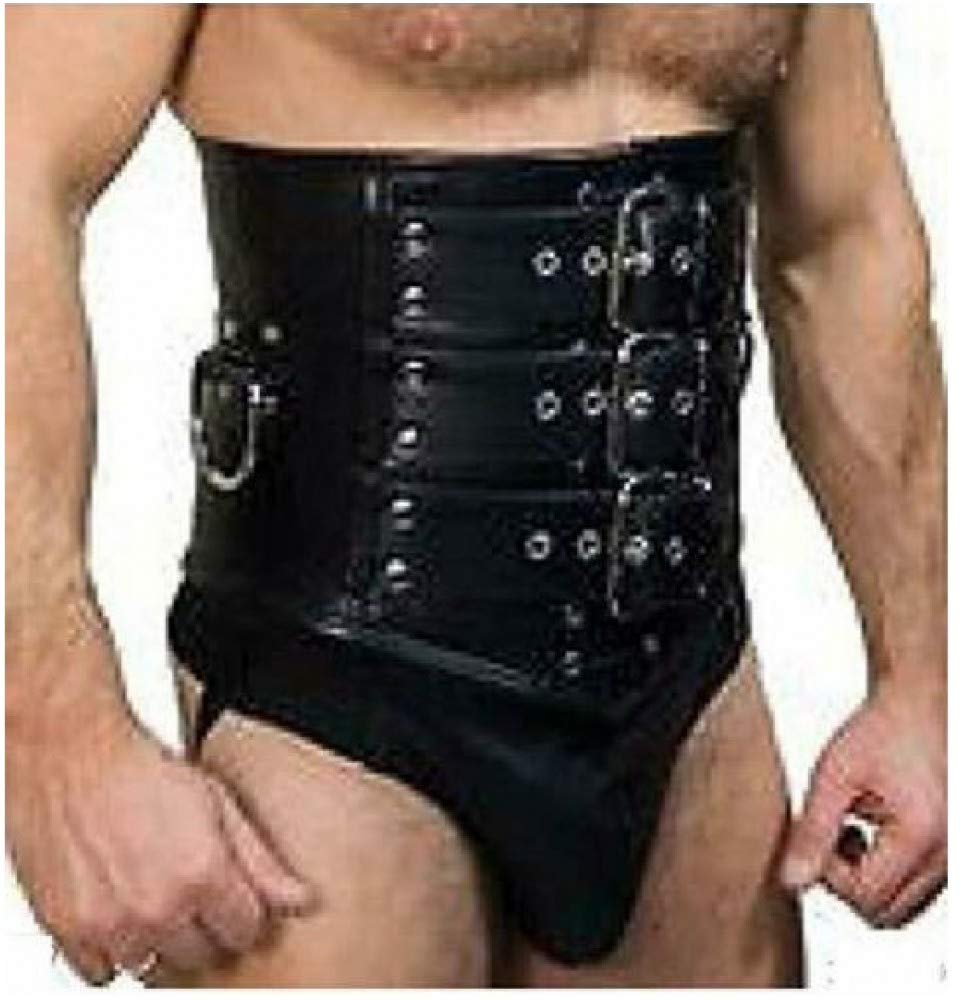 Men's Real Black Leather Heavy Duty Bondage Corset Belt (MCOR1) - Perfect for BDSM, Fetish Wear & Gothic Fashion