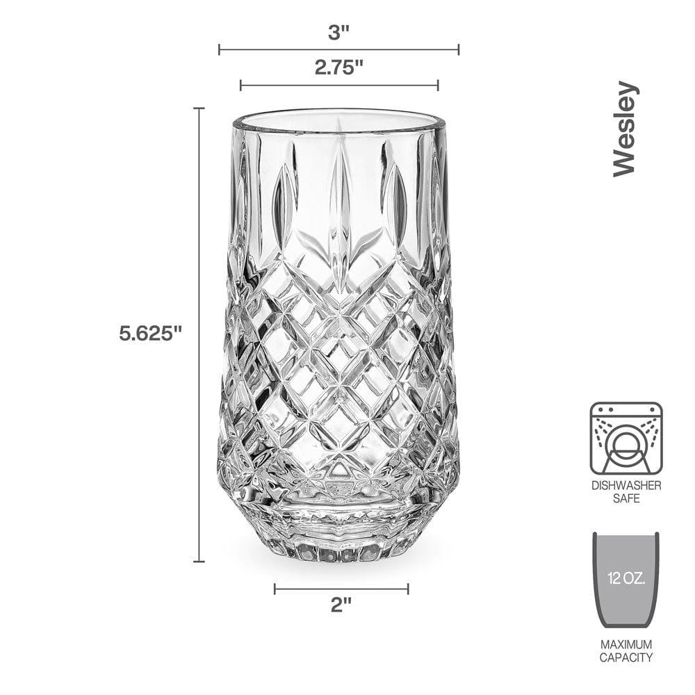 Premium Wesley Set of 4 Crystal Clear Highball Glasses - 16oz Tall Drinking Glasses for Cocktails, Iced Tea & Smoothies - Perfect for Home Bars, Parties & Entertaining