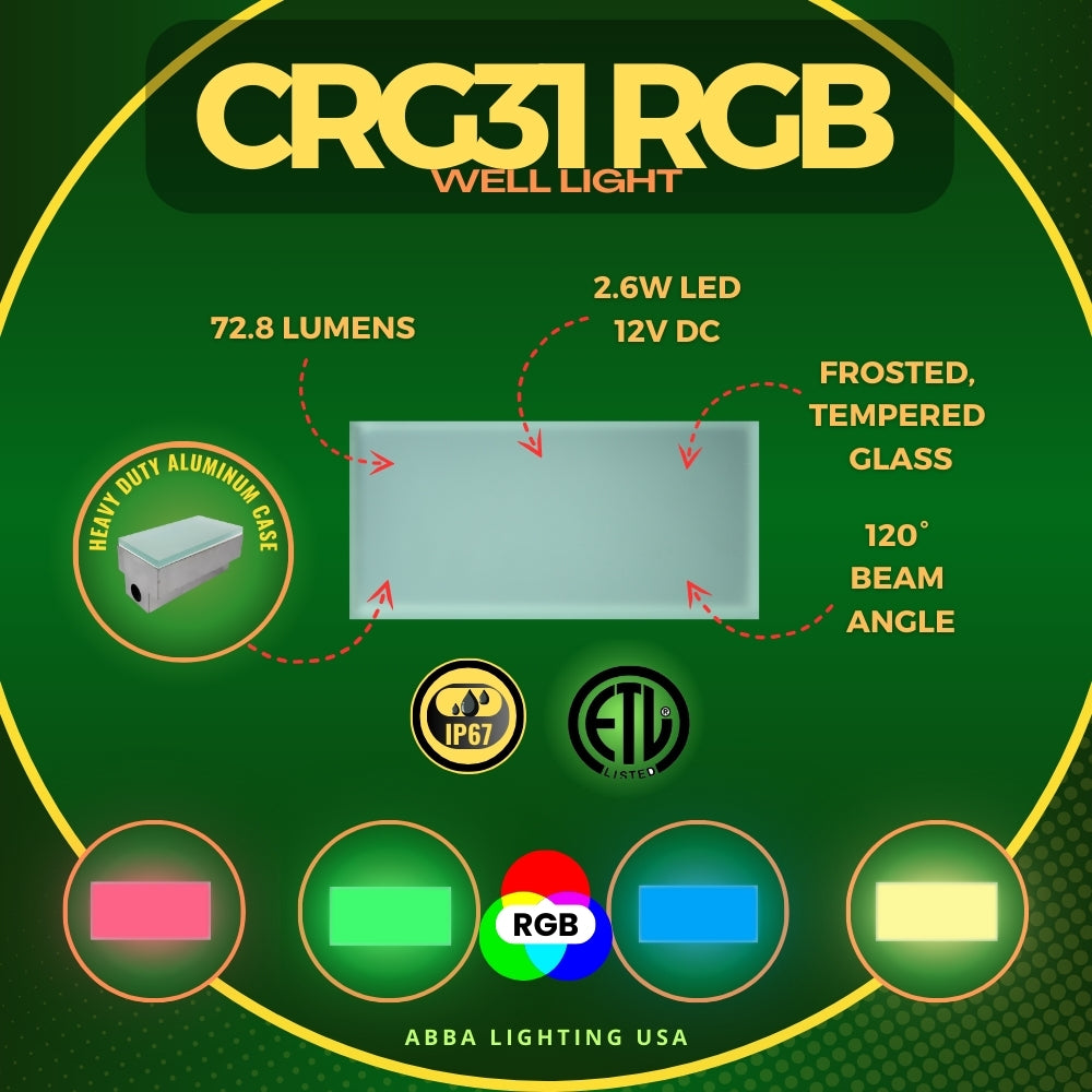CRG31 Low Voltage In-Ground RGB & Warm White LED Brick Paver Light - IP67 Waterproof Landscape Lighting for Driveway, Walkway & Garden Path