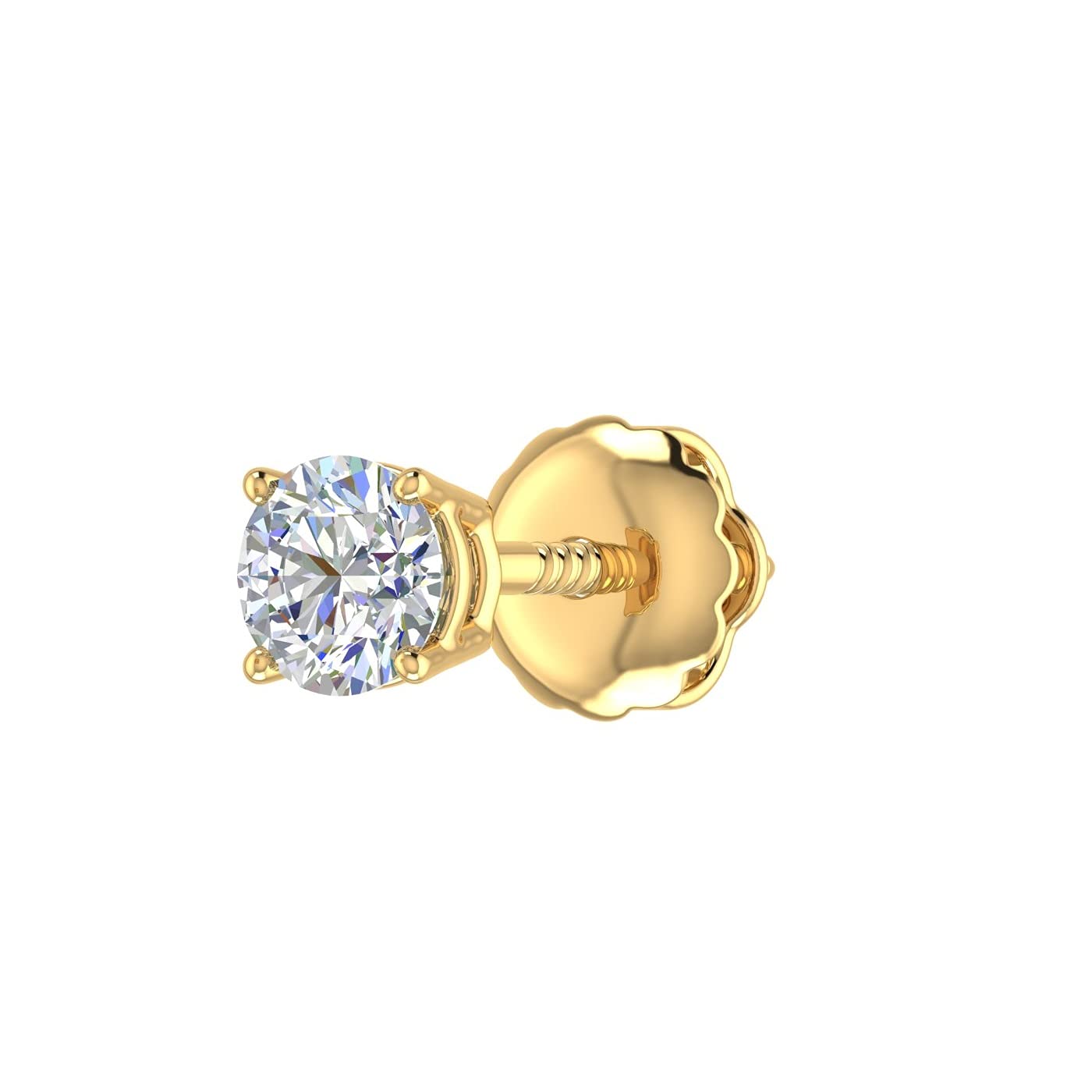 0.33 Carat Round Diamond Stud Earrings for Women in 14K Gold with Screw Back - Single Piece - Perfect for Everyday Wear, Gift Giving & Special Occasions