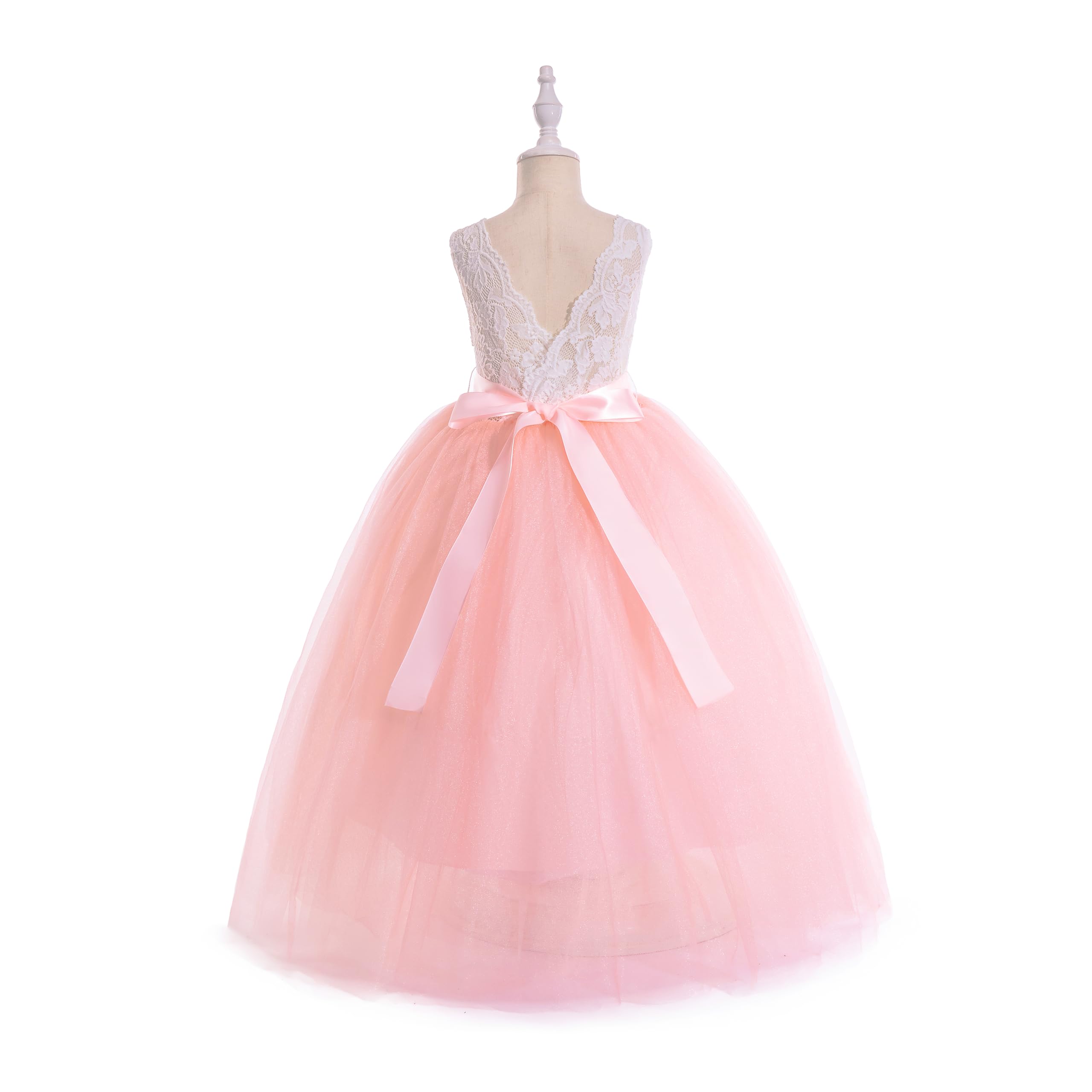 Glamulice Sleeveless Flower Girl Dress - A-Line Tulle Princess Party Gown with Lace Details for Weddings, Birthday Parties & Special Occasions
