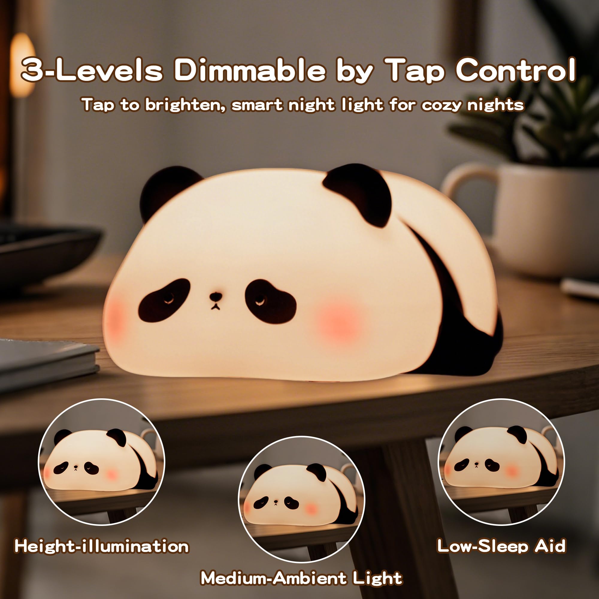LED Panda Night Light for Kids - Dimmable Silicone Nursery Lamp, Cute Animal Nightlight for Baby Boys & Girls Room, Office Desk Decor | Safe Sleep Aid & Gift Idea for Birthdays
