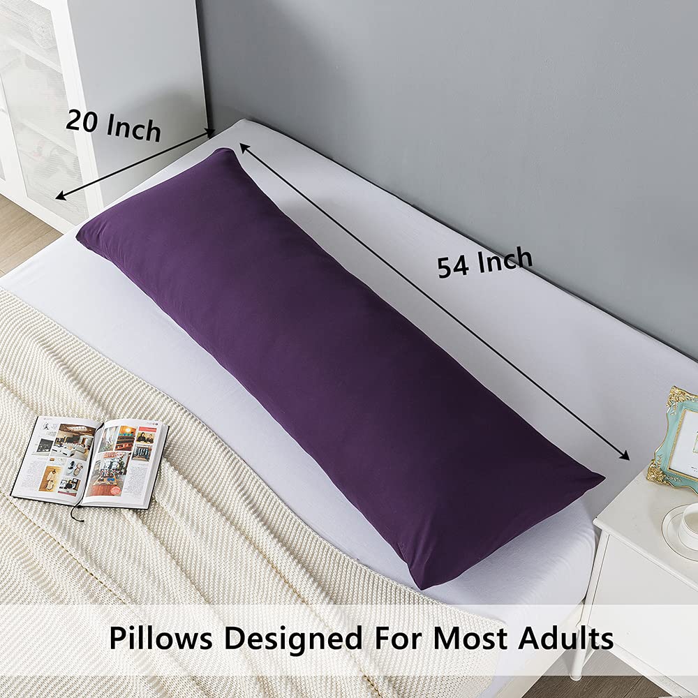 ELNIDO QUEEN Body Pillow with Pillowcase - 20x54 Inches Soft Long Bed Pillow for Adults - Breathable Full Body Pillow Insert for Sleeping, Back Pain Relief & Pregnancy Support - Purple (Perfect for Side Sleepers & Comfort)