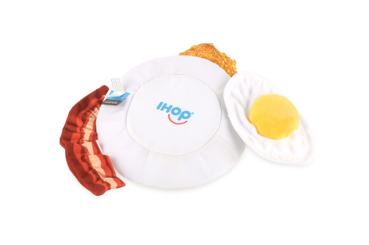 IHOP x P.L.A.Y. Squeaky Plush Dog Toys - Eggcellent Play Platter for Small & Medium Dogs - Fun Interactive Pet Chew Toy for Indoor & Outdoor Playtime
