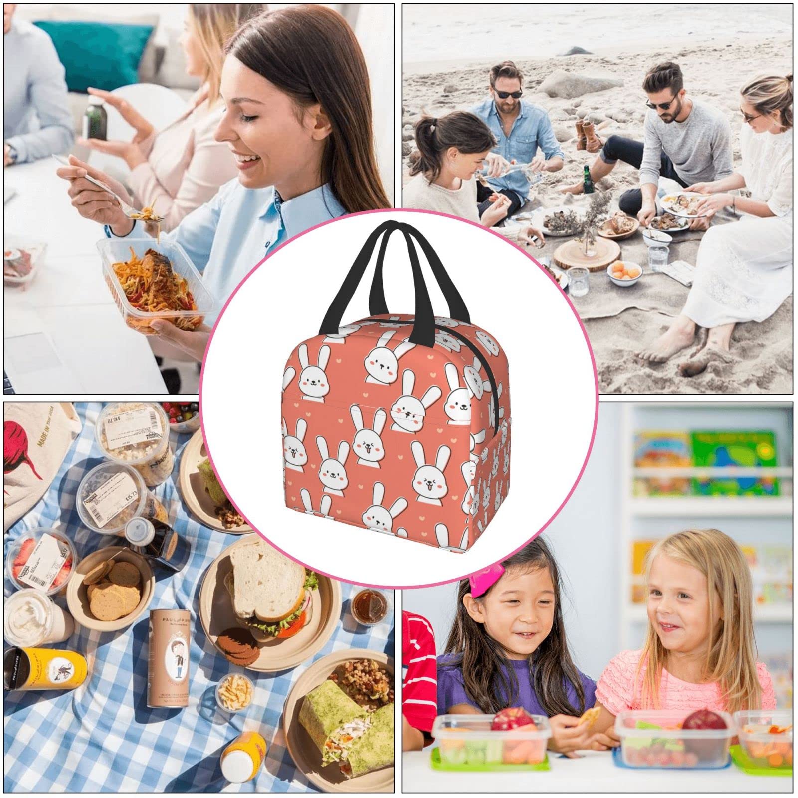 Cute Rabbit with Heart Insulated Lunch Box - Reusable & Portable Meal Container for Men & Women - Perfect for Work, Travel, Picnic & School Lunch
