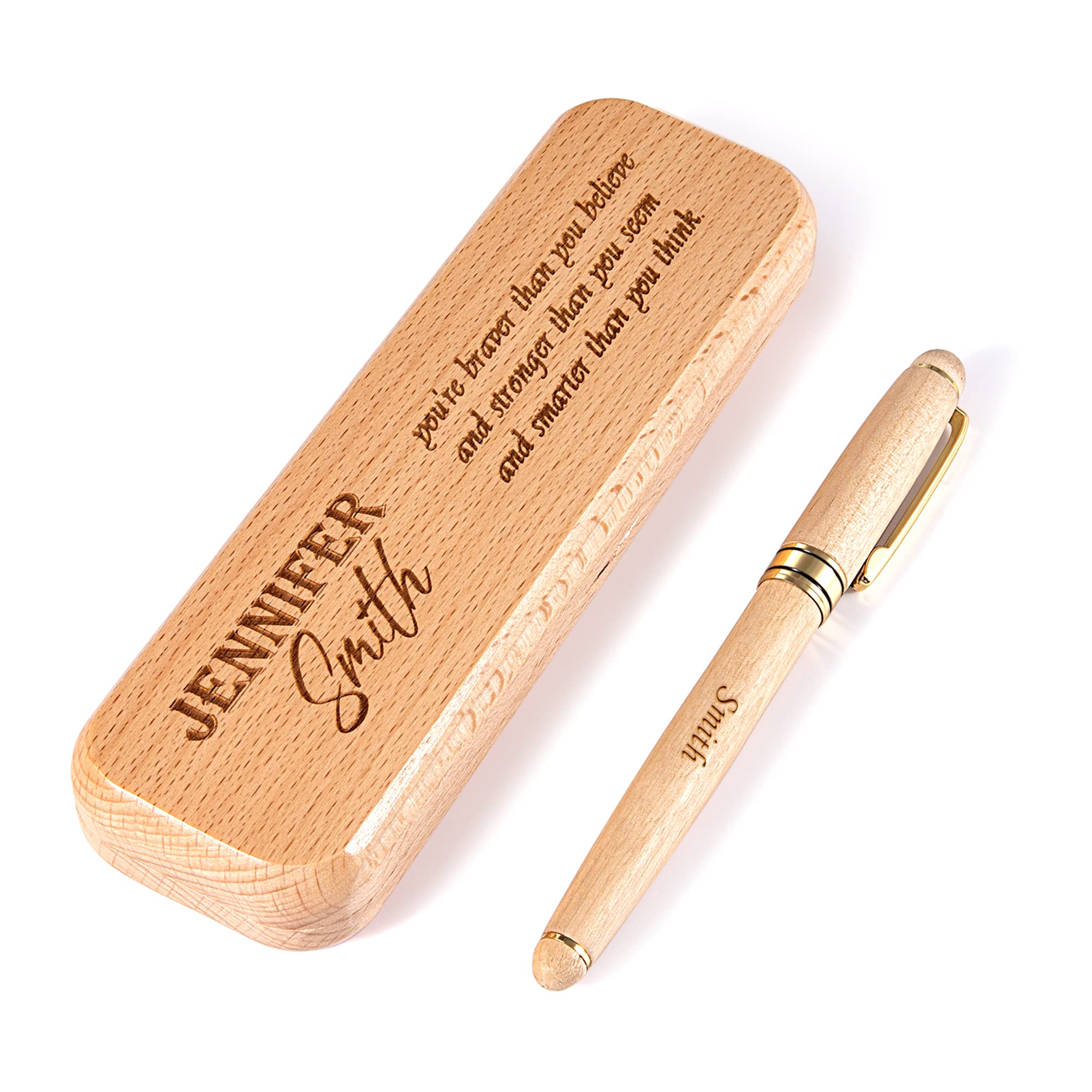 Bivei Engraved Wooden Pen Set - Personalized Maple Wood Gel Pen & Pencil Gift for Women & Men, 2-Piece Luxury Writing Set with Ink Refills - Perfect for Office, Graduation, Anniversary & Corporate Gifts