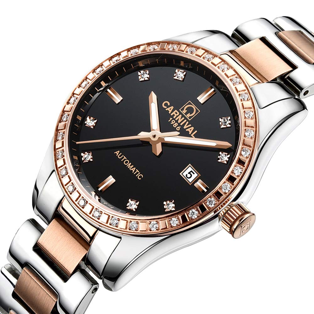 Luxury Women's Diamond Automatic Mechanical Watch - Rose Gold Stainless Steel with Sapphire Crystal, Waterproof Elegant Blue Watch for Women | Perfect for Formal Events, Business Meetings & Special Occasions