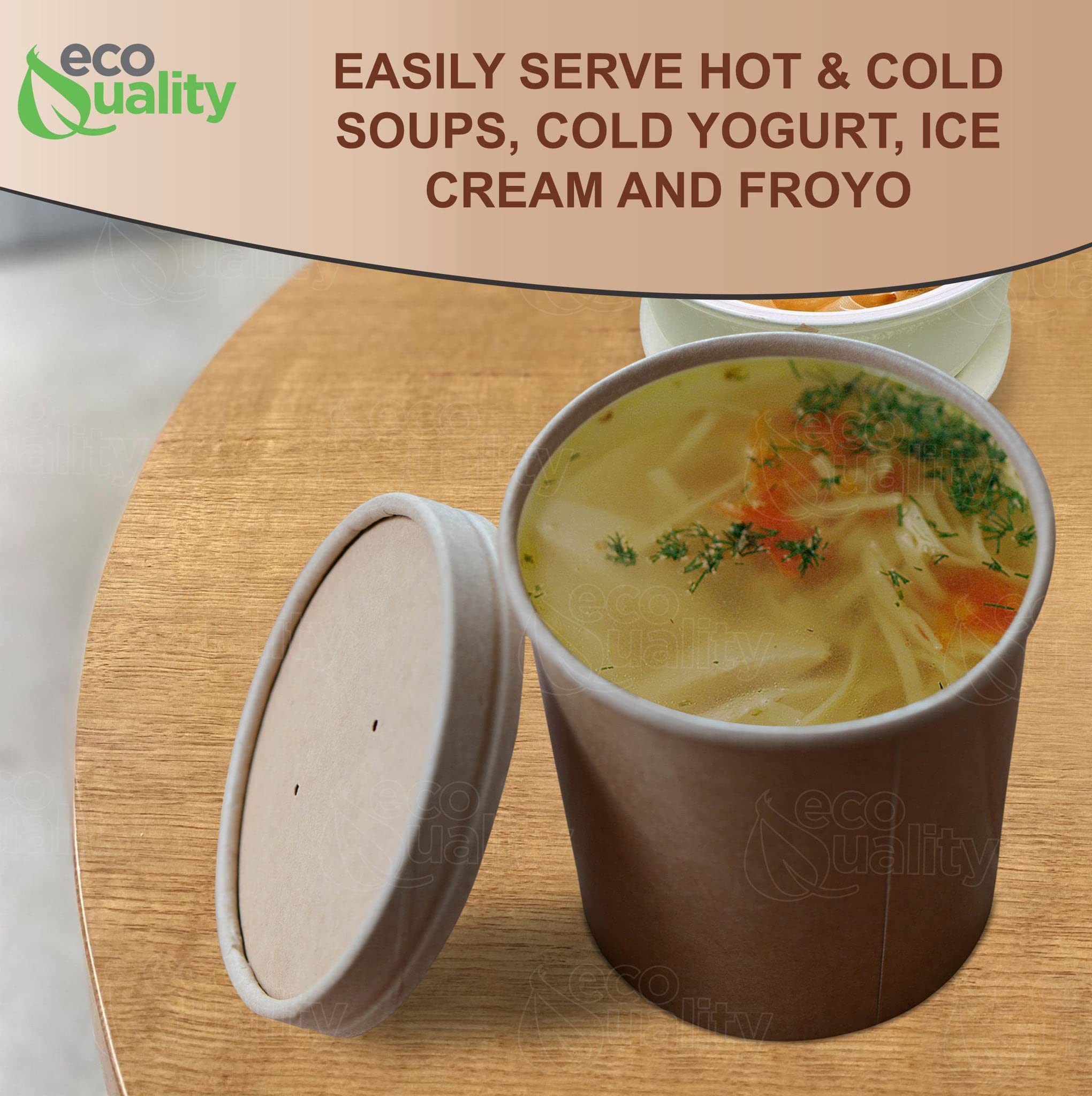 Eco-Friendly Disposable Kraft Paper Soup Containers with Lids - 50-Pack Round Microwave & Freezer Safe Food Storage Bowls for Ice Cream, Frozen Yogurt, Desserts, Takeout - Perfect for Parties, Catering & Home Use