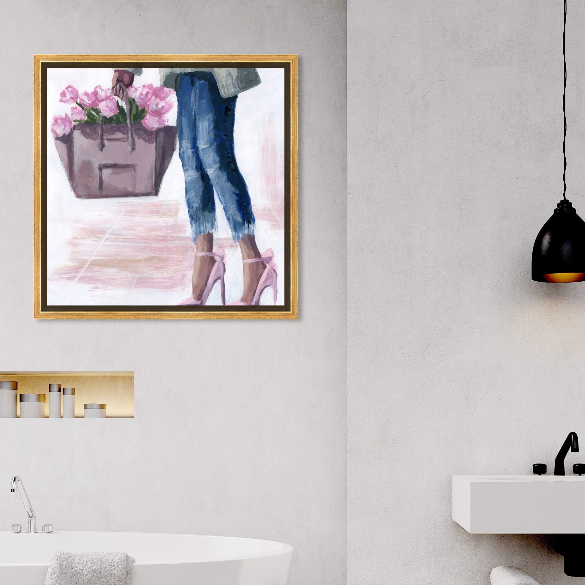 Oliver Gal Artist Co. Fashion & Glam Wall Art Canvas Prints - 'Picks from The Market' Outfits Collection - 16x16 Inch Gold Framed Home Decor - Perfect for Living Room, Bedroom & Office Wall Decor