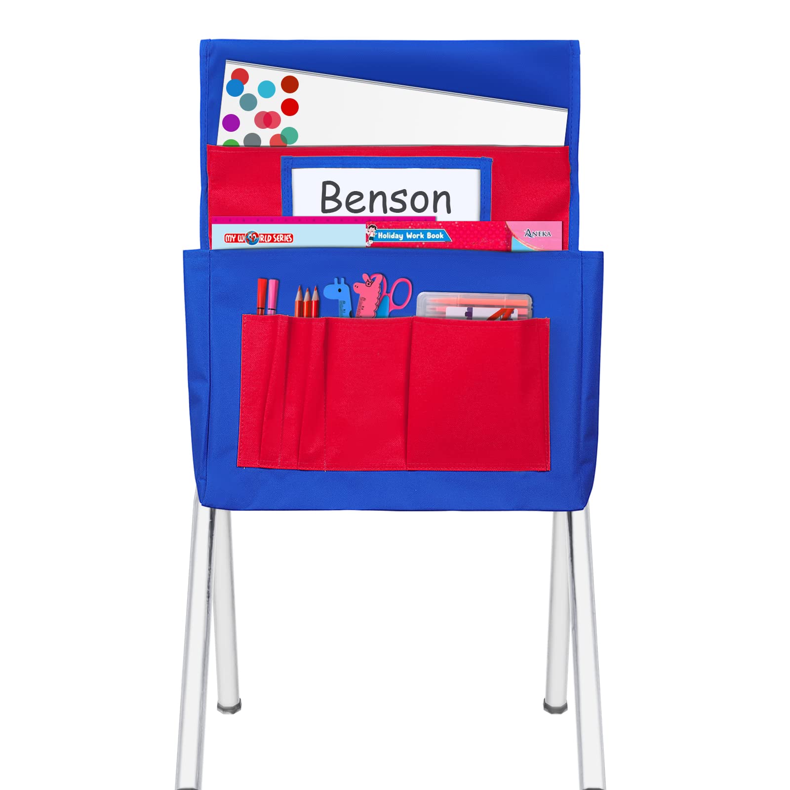 Godery Chairback Organizer - Canvas Seatback Storage Pocket for Home, Classroom & Team Use - Perfect for Kids, Teachers & Parents (Red) - Keep Books, Supplies & Essentials Handy