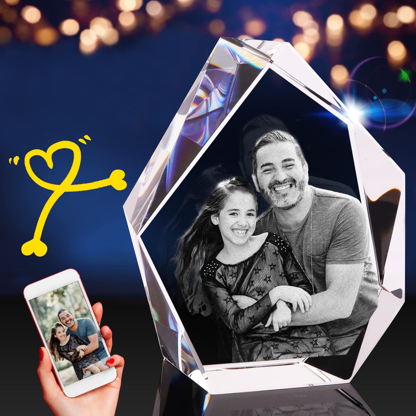 3DPIXDANCE Custom 3D Crystal Photo Engraved Gift - Personalized Anniversary, Birthday, Wedding Keepsake - Memorial, Mother's Day & Father's Day Present for Couples, Mom, Dad (Medium, Iceberg Design) - Perfect for Home Decor, Office Display & Special Occasion Gifts