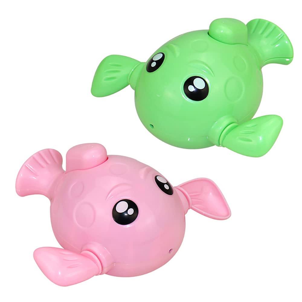 NEXTAKE 3-in-1 Wind Up Swimming Fish Bath Toy Set - Fun Bathtub Water Sprinkler & Squirt Gun for Kids - Interactive Shower Toys for Toddlers Boys & Girls (Pink & Green) - Perfect for Pool Parties, Baby Bath Time & Outdoor Water Play