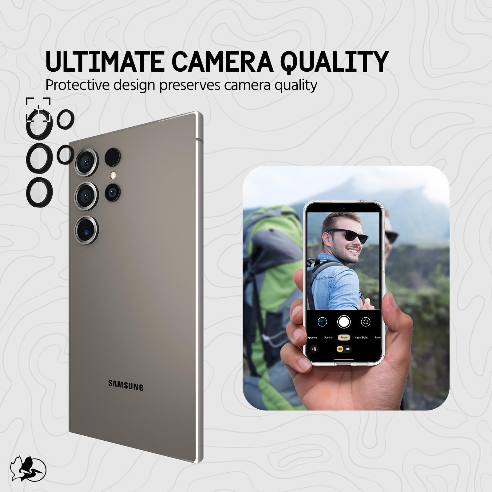 Pelican Samsung Galaxy S24 Ultra Camera Lens Protector - 9H Tempered Glass with Aluminum Rings - Anti-Scratch, Anti-Shatter, HD Clear for Night Photography - Case Friendly & Easy Installation (Black) - Perfect for Outdoor Adventures, Travel & Daily Protection