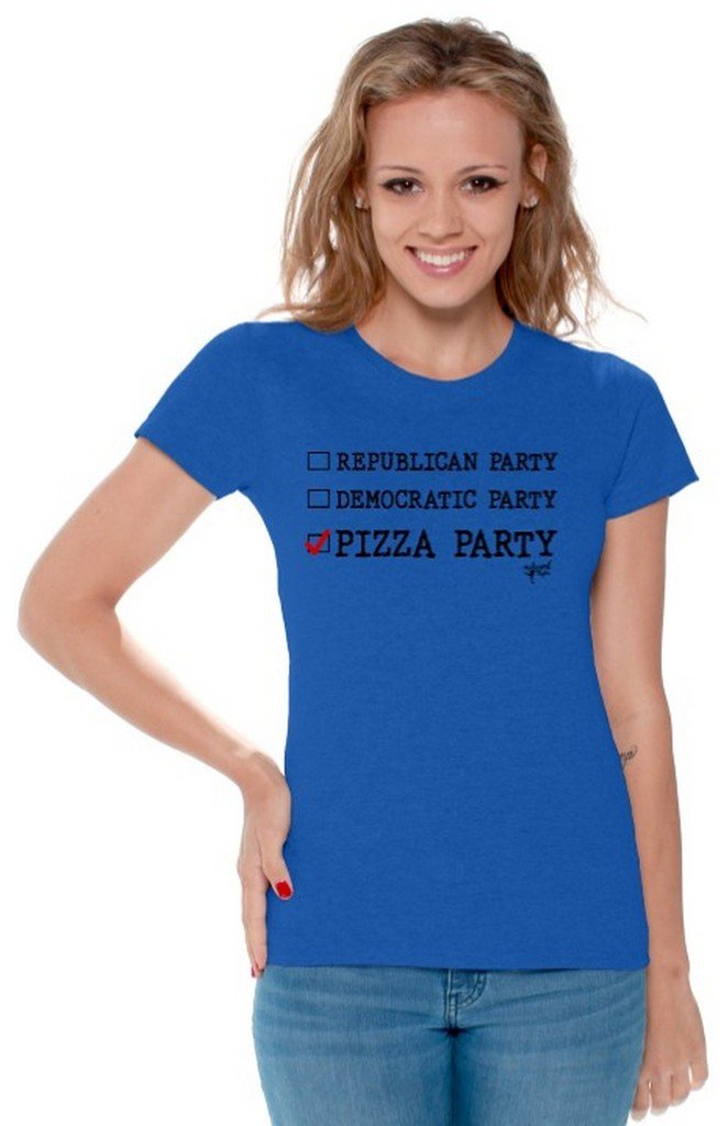 Awkwardstyles Women's Republican Democratic Pizza Party Funny Political T-Shirt - Black Cotton Graphic Tee - Great for Election Day, Political Rallies & Casual Wear