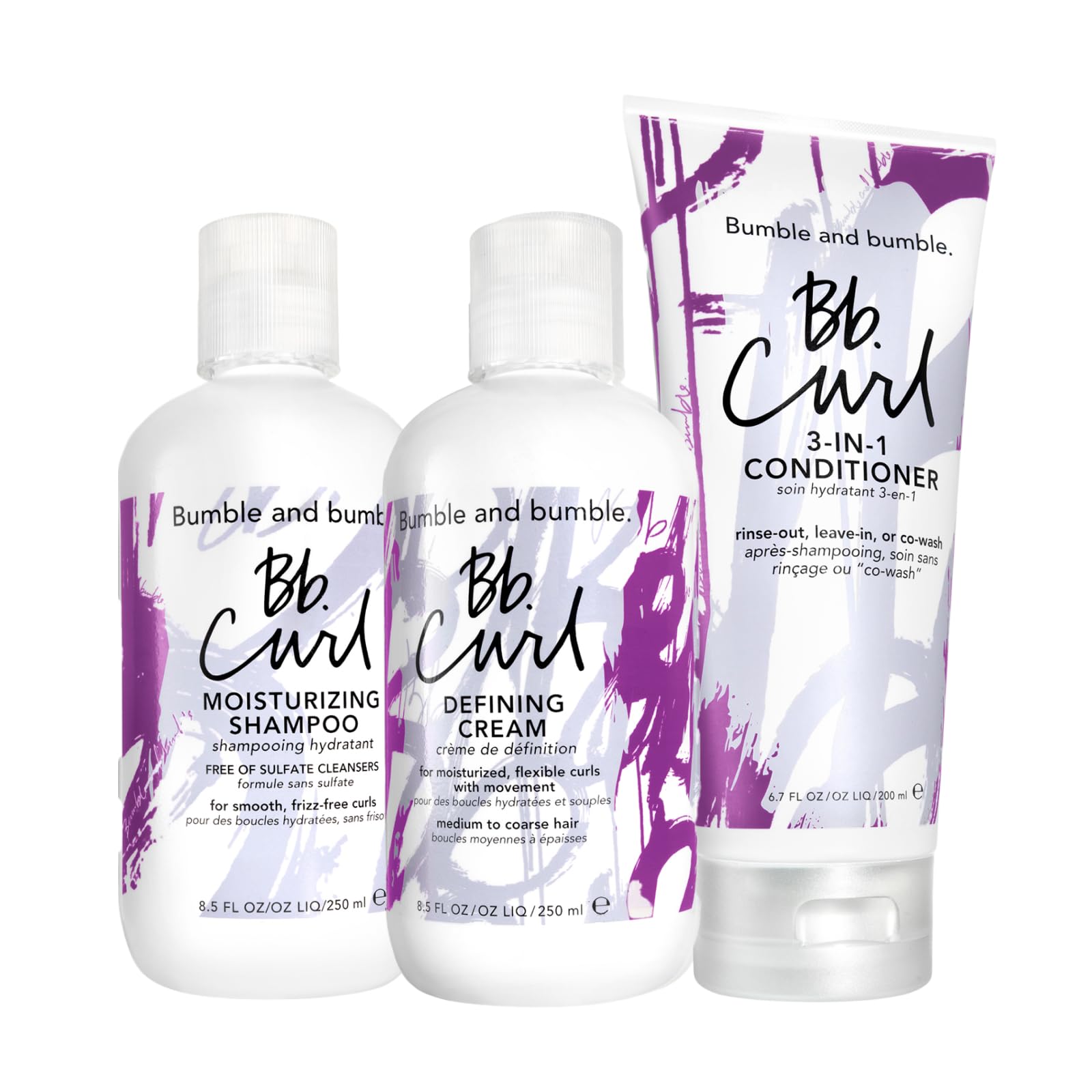 Bumble and bumble Curl Care Set - Moisturizing Shampoo, 3-in-1 Conditioner & Defining Cream for Curly Hair | Hydrating & Frizz Control for Natural Curls | Perfect for Daily Curly Hair Routine & Salon-Quality Results at Home