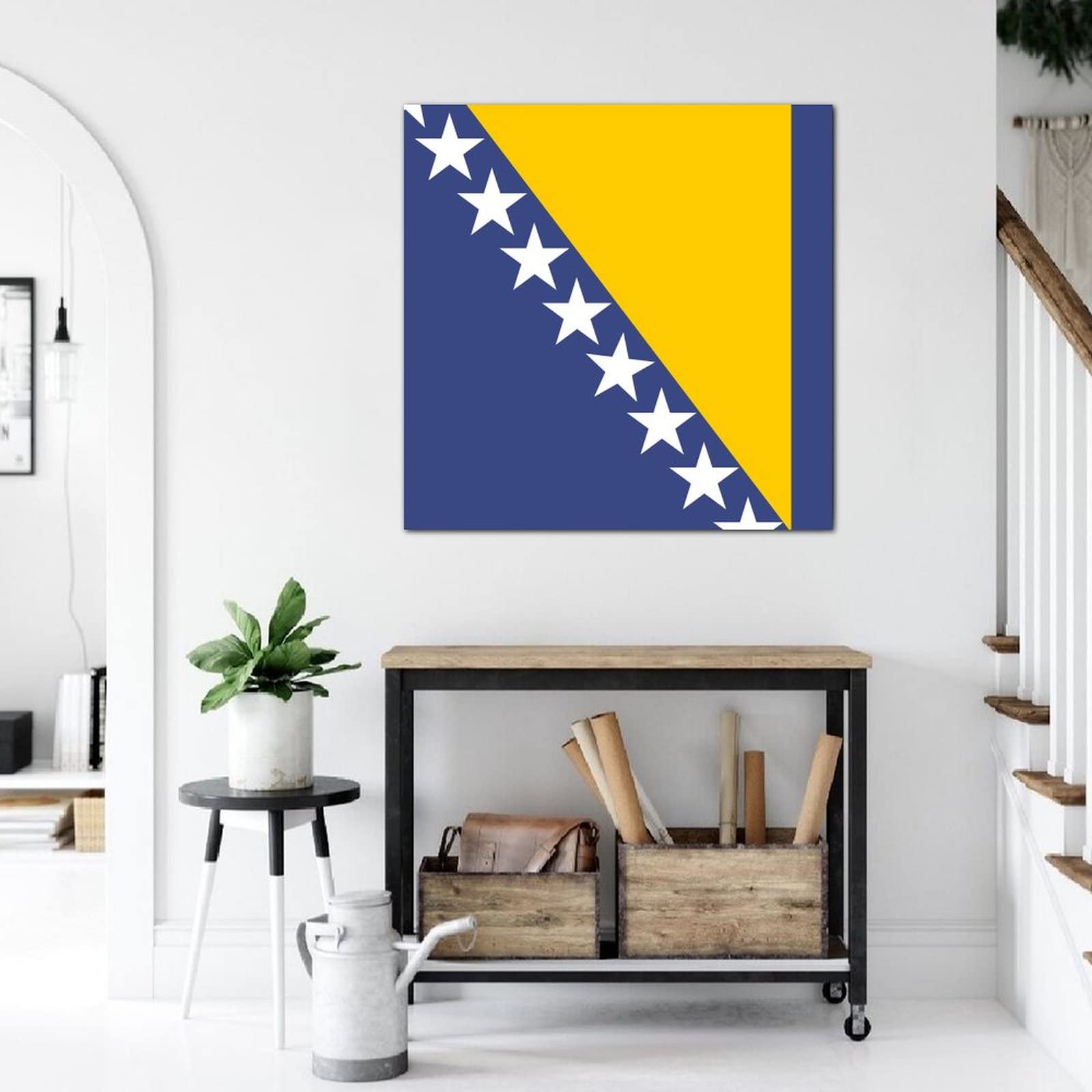 Bosnia and Herzegovina National Flag Canvas Wall Art - Retro Abstract Framed Painting Poster for Home, Living Room, Bedroom & Office Decor - Ready to Hang - Perfect for Patriotic Displays, Gifts & Wall Decoration