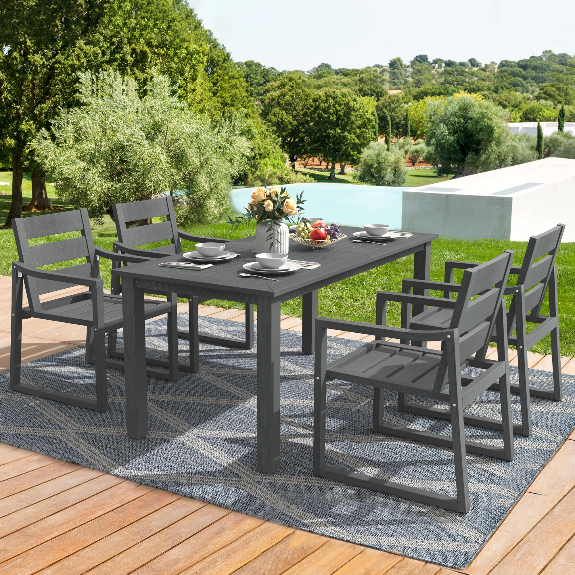 7-Piece Outdoor Dining Set - HDPS Patio Table and Chairs for 6 People, Weather-Resistant Garden Furniture for Deck, Poolside, Backyard - Dark Gray | Perfect for Outdoor Entertaining, BBQs, and Family Gatherings