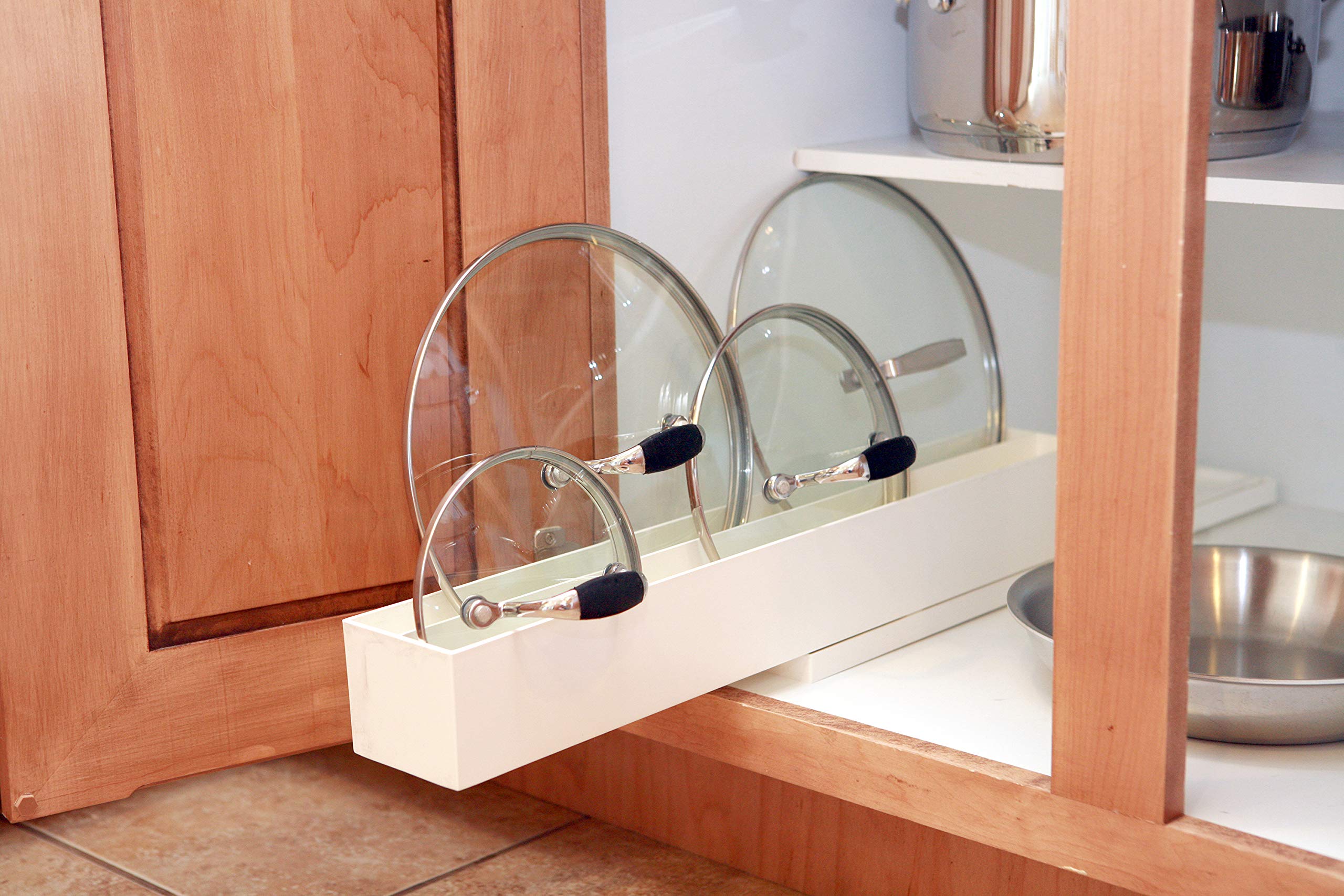 Dial Industries Pot and Pan Lid Organizer - Space-Saving Kitchen Cabinet Storage Rack for Pots, Pans & Lids - Perfect for Pantry, Cabinet or Drawer Organization (White)