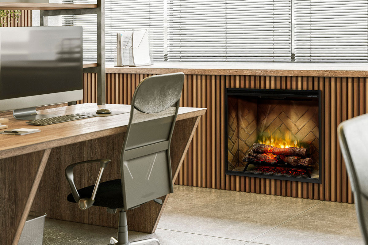 Dimplex Revillusion 36-Inch Built-In Electric Fireplace with Glass Front & Plug Kit - Herringbone Brick Design | Perfect for Living Room, Bedroom & Home Decor