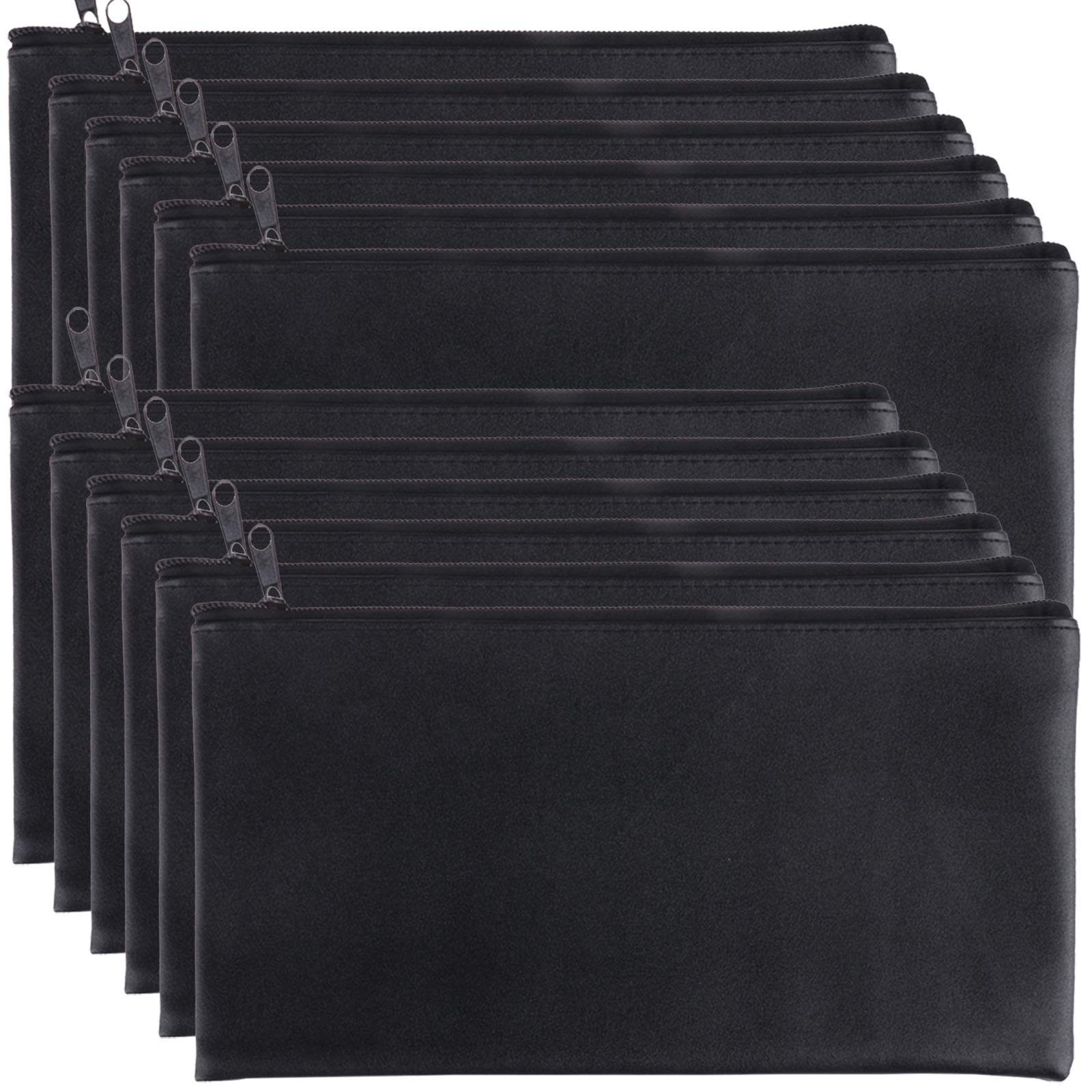 12-Piece Security Bank Deposit Bags with Zipper - 11x6 Inch Cash Money Pouches for Checks, Coins, Jewelry & Tools (Black + Blue) - Ideal for Banks, Retail Stores, Travel & Personal Organization