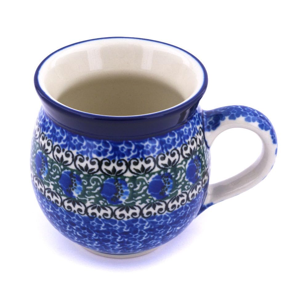 Handmade Polish Pottery Mug - 11oz Stoneware Coffee Cup with Peacock Feather Design - Perfect for Tea, Coffee & Hot Chocolate at Home or Office