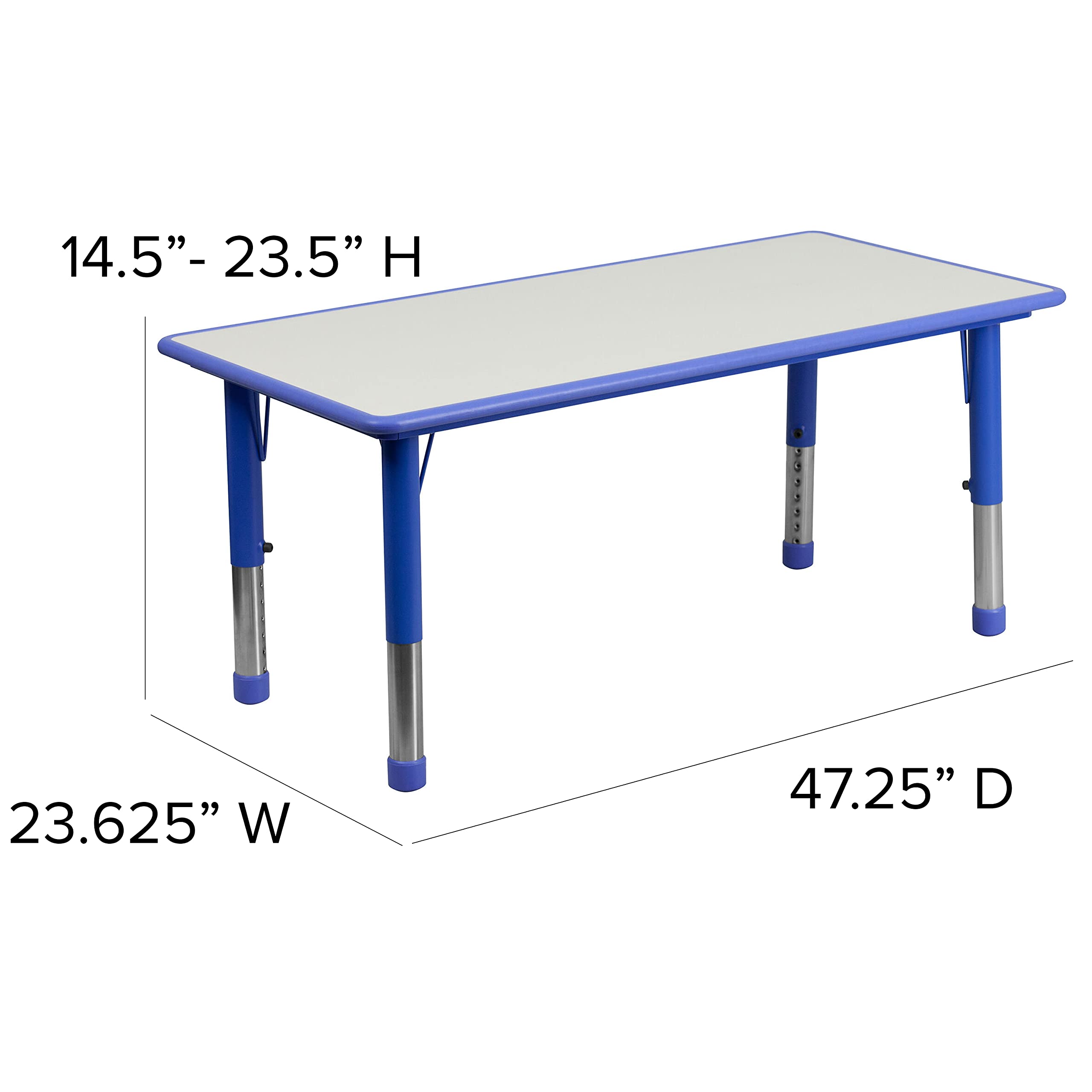 EMMA & OLIVER 23.625x47.25 Inch Blue Plastic Adjustable Height Kids Activity Table - Perfect for Preschool, Daycare, Homeschooling and Playroom Learning Activities
