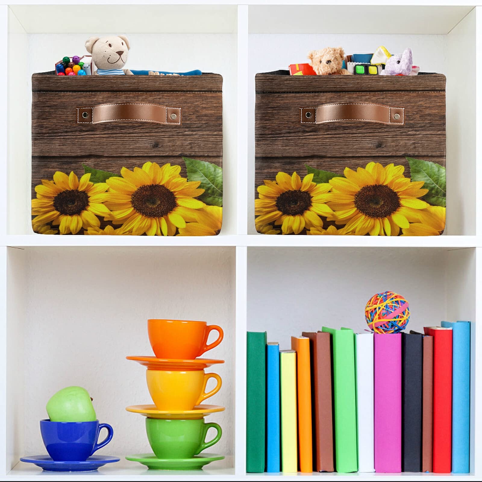 Collapsible Sunflower Wooden Board Storage Bin with Handle - Laundry Basket, Toy Organizer for Home, Office, Closet & Nursery (1 Pack) - Perfect for Kids' Room Organization & Space Saving Storage