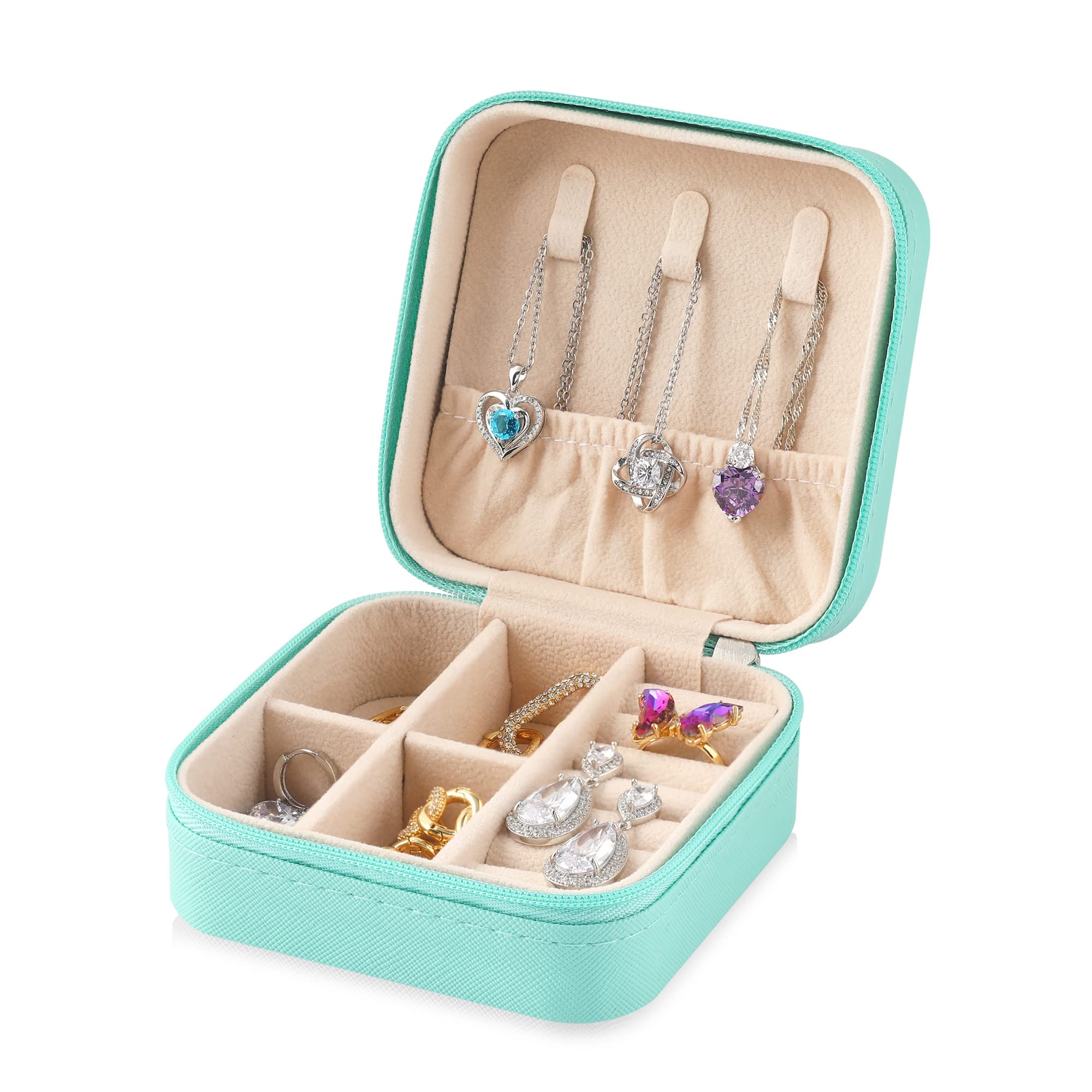 Divani Small Leather Jewelry Box - Portable Travel Jewelry Organizer for Women | Mini Jewelry Storage Case for Earrings, Rings, Necklaces & Bracelets | Perfect for Travel, Gifts & Daily Organization - Blue