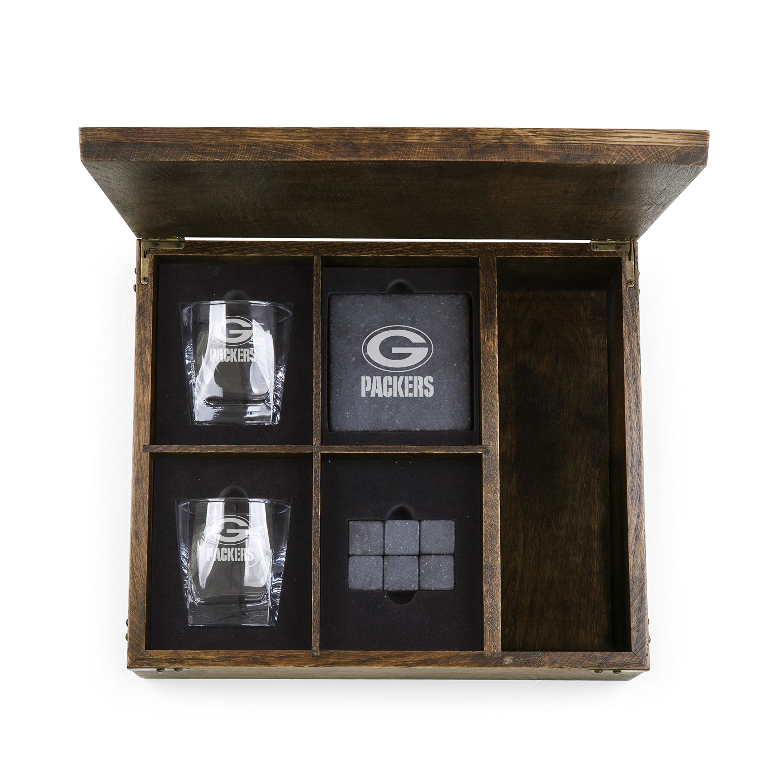 PICNIC TIME NFL Whiskey Box Gift Set - 2 Whiskey Glasses & Whiskey Stones - Perfect for Football Tailgates, Man Cave Decor & Gifts for Whiskey Lovers