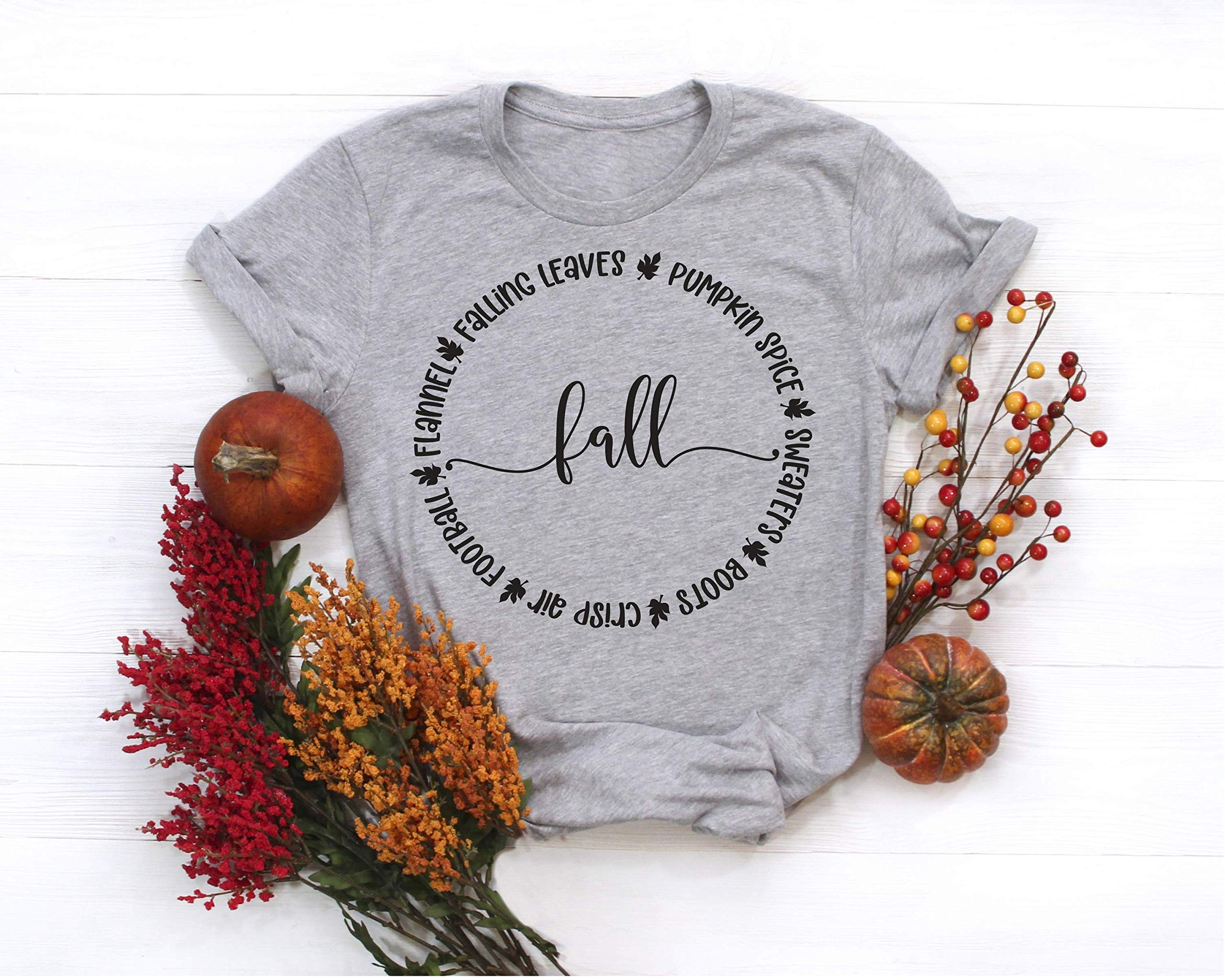 Women's Fall Shirt - Cozy Autumn Seasonal Long Sleeve T-Shirt with Pumpkin Spice & Falling Leaves Print | Perfect for Teachers, Thanksgiving, Halloween & Seasonal Decor