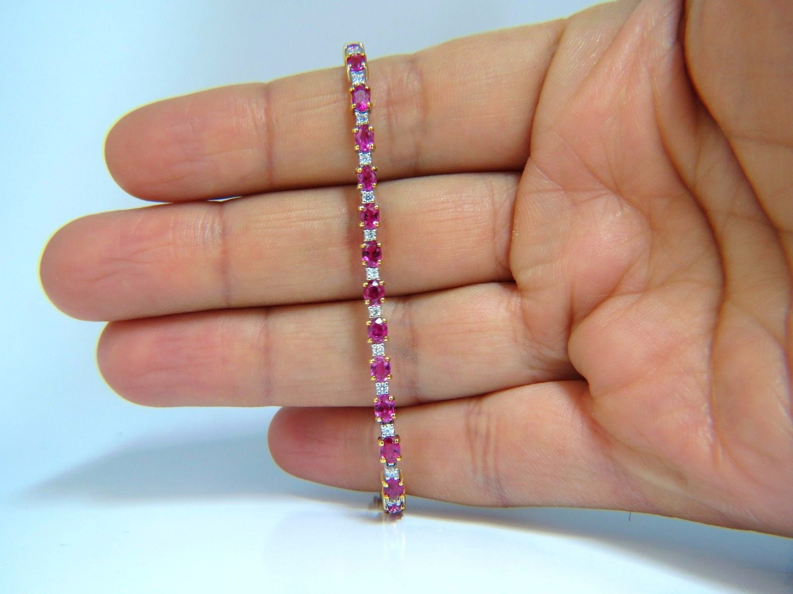 6.88ct Natural Bright Red Ruby & Diamond Alternating Tennis Bracelet in 14K Gold - Perfect for Weddings, Anniversaries & Special Occasions